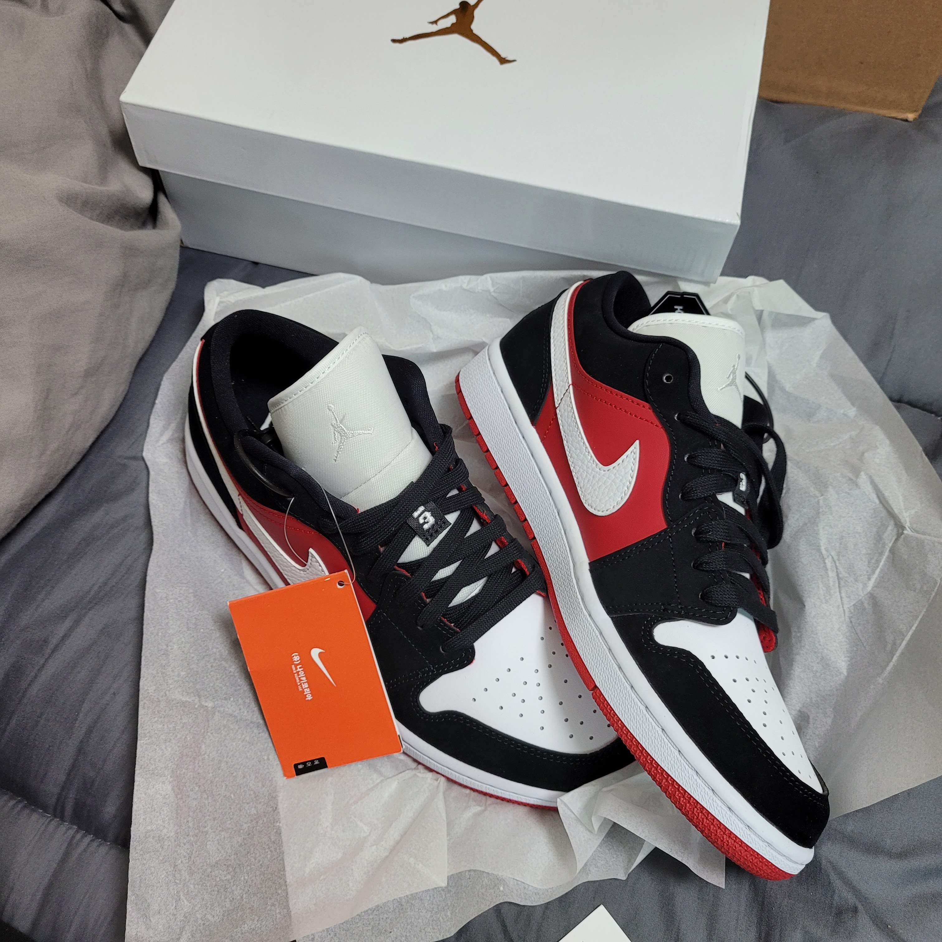 (W) Jordan 1 Low Gym Red Black White 착용 스타일