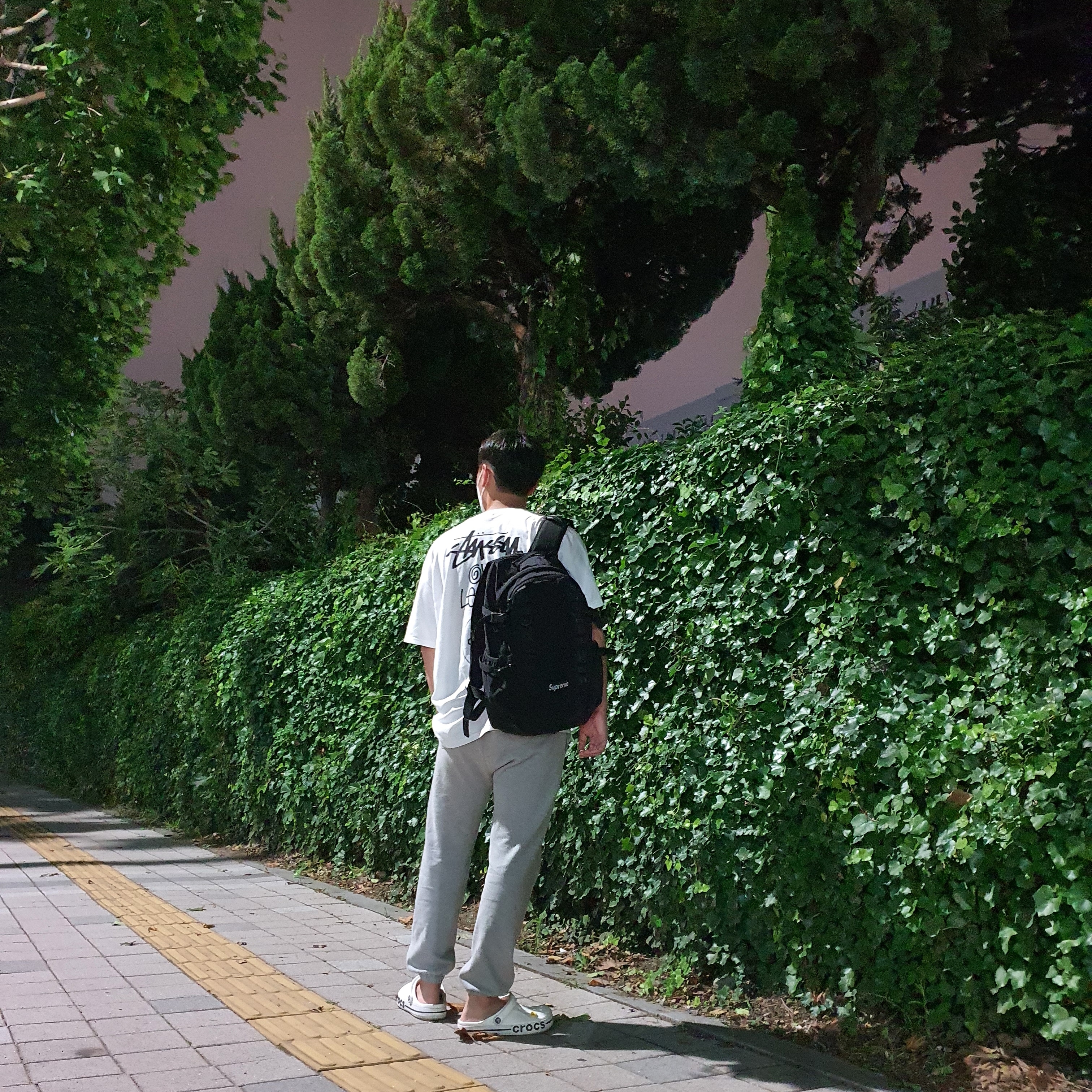 Stussy x Our Legacy Surfman T-Shirt White - 21SS, Supreme Backpack Black - 20FW 착용 스타일