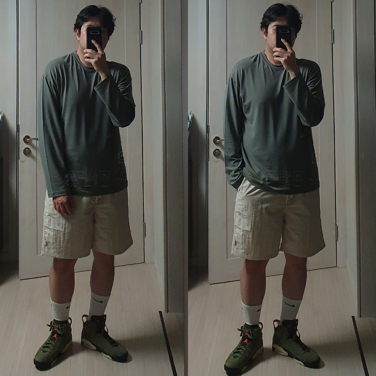 Jordan 6 x Travis Scott Retro Olive 착용 스타일 - 1