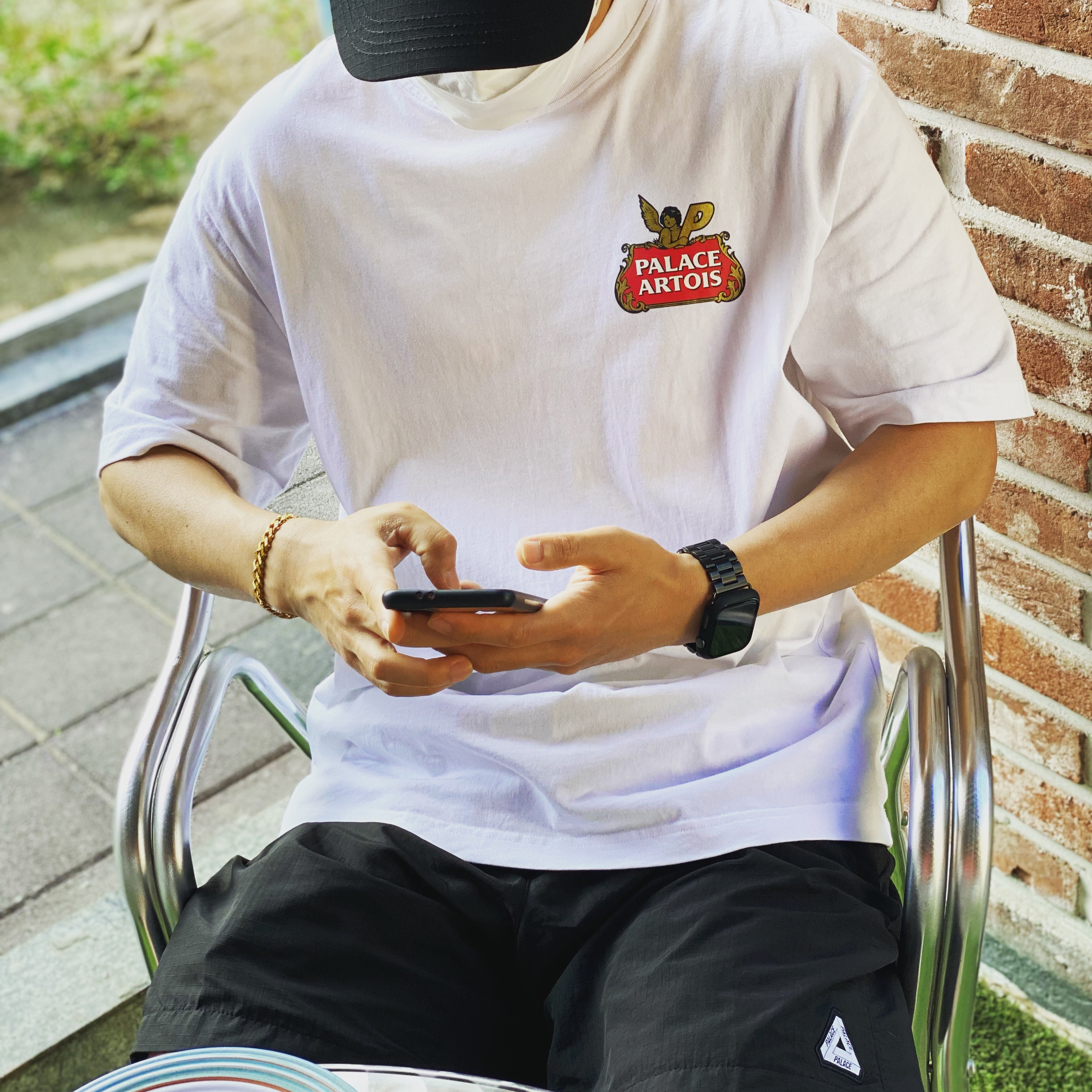 Palace Sofar Shell Shorts Black - 21SS, Palace x Stella Artois P-Skim T-Shirt White - 21SS 착용 스타일