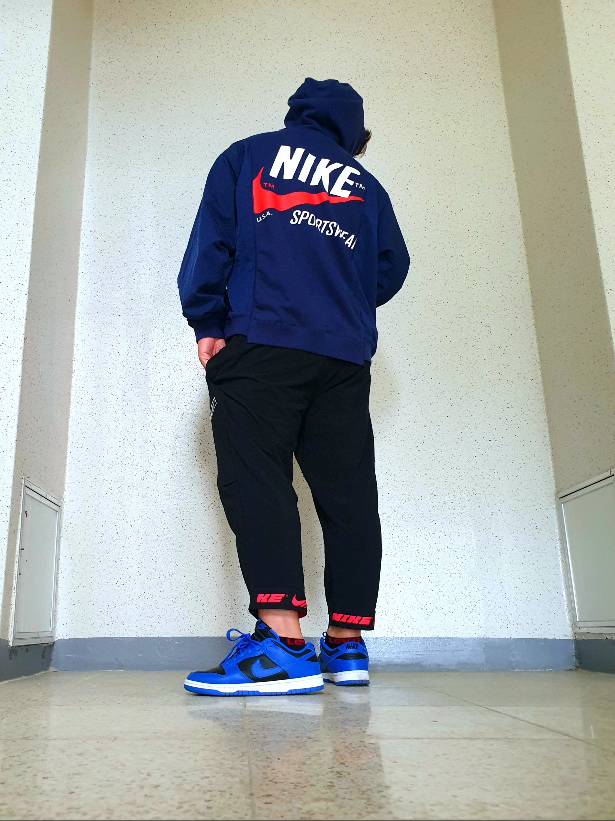 Nike NSW Hoodie BRS Midnight Navy, Nike Dunk Low Retro Hyper Cobalt 착용 스타일