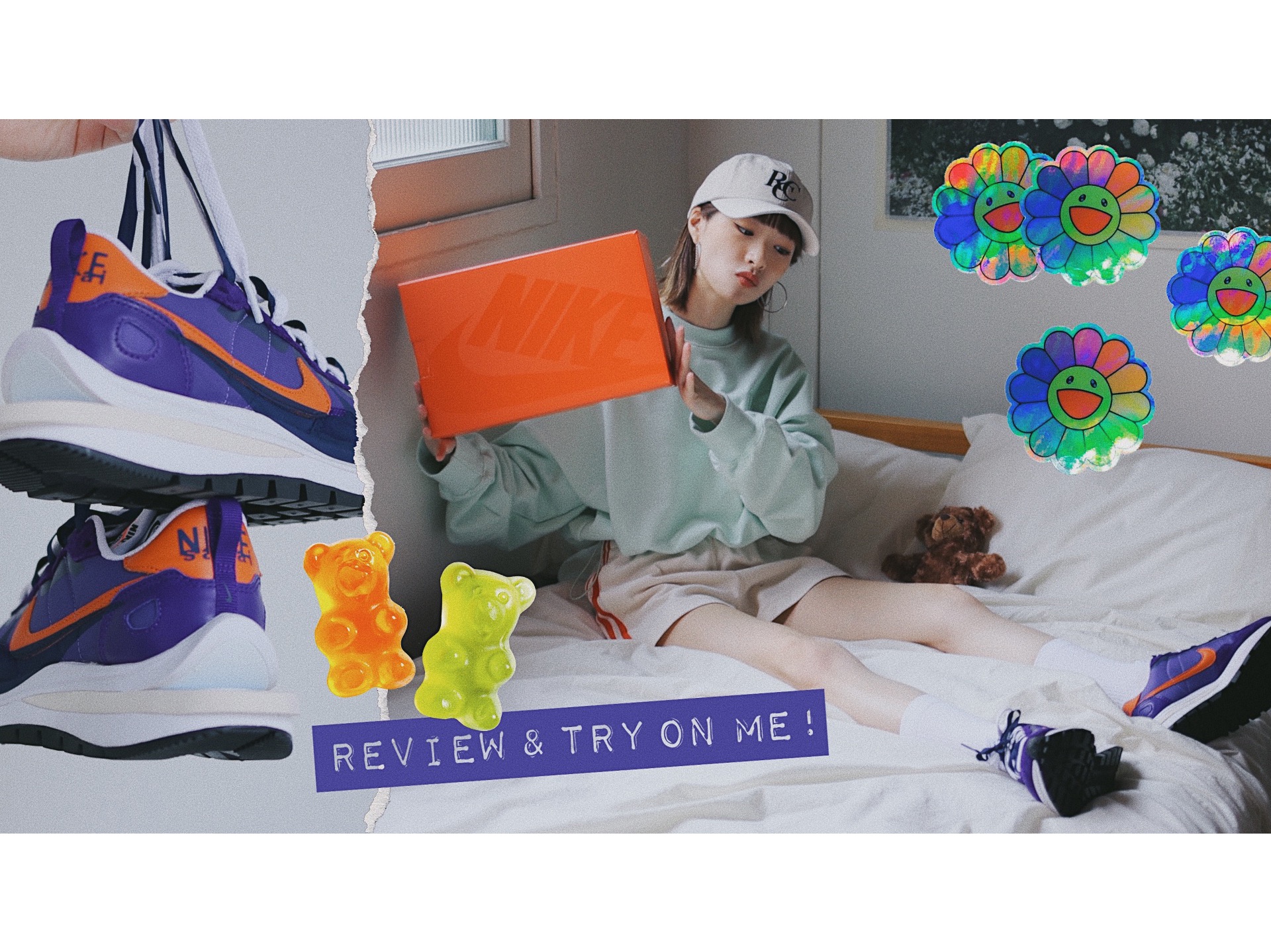 Nike x Sacai VaporWaffle Dark Iris 착용 스타일 - 5