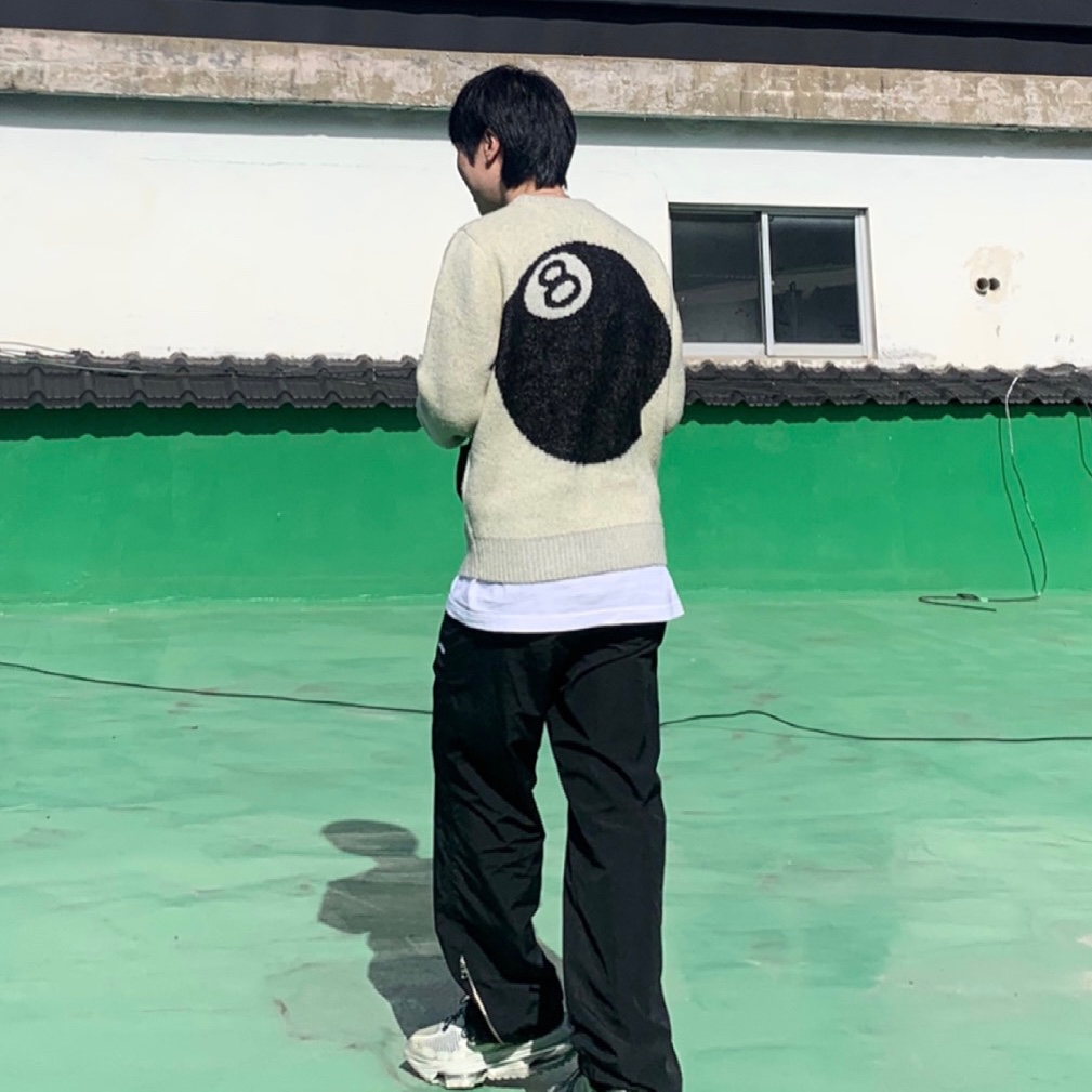 Stussy 8 Ball Heavy Brushed Mohair Sweater Cream, Nike x Matthew M Williams Zoom 004 Stone 착용 스타일