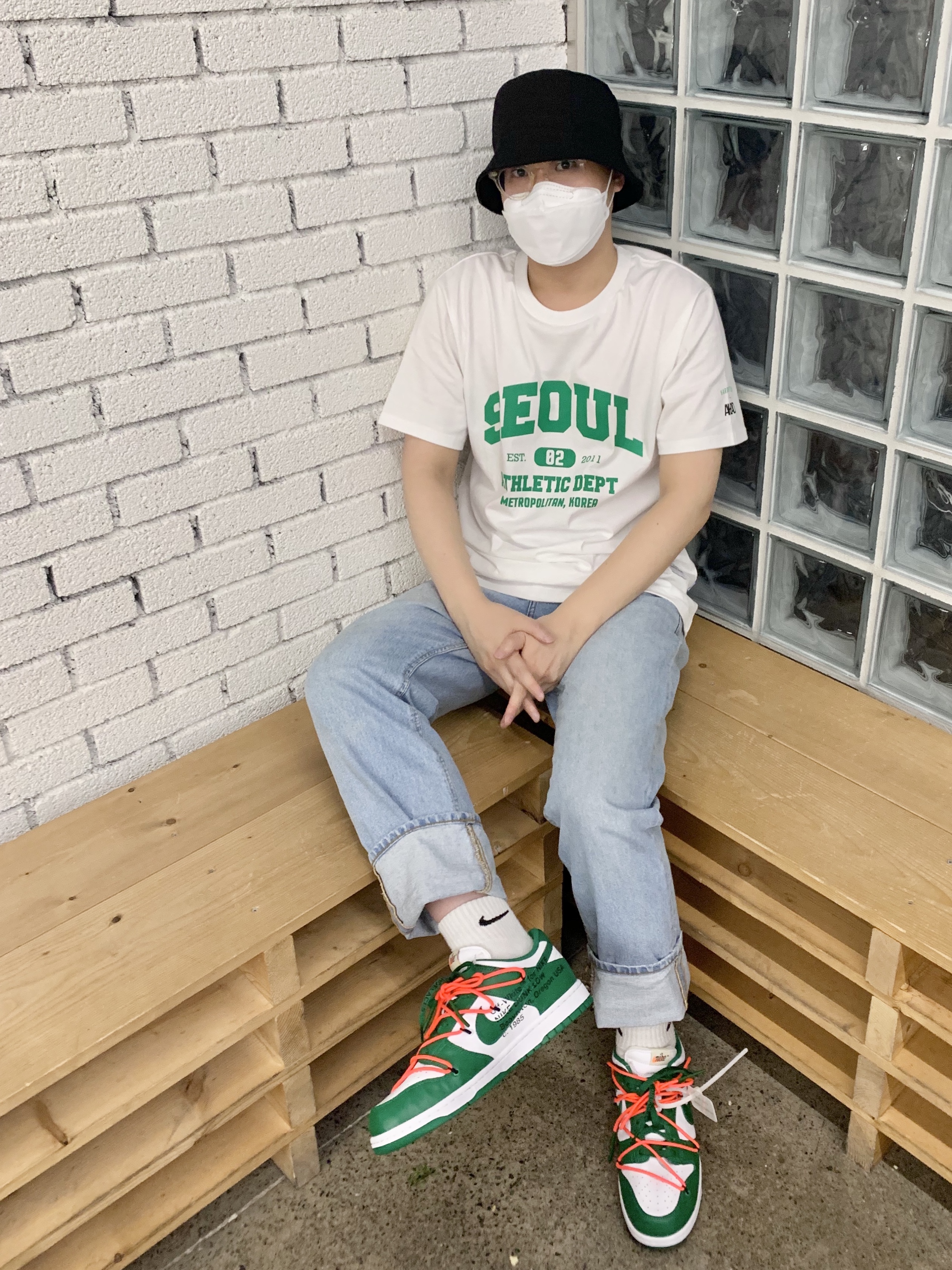 Nike x Off-White Dunk Low Pine Green 착용 스타일