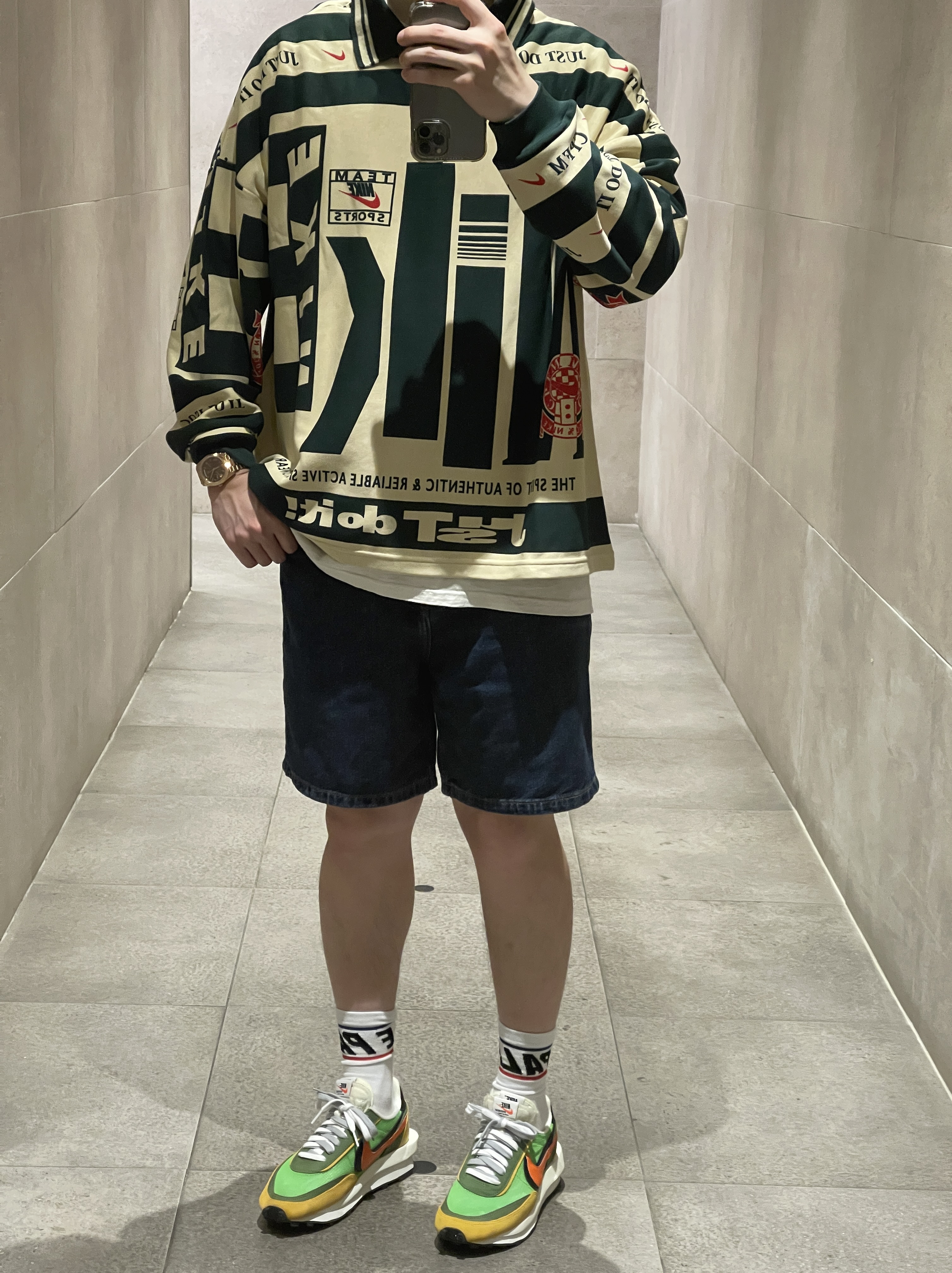 Nike x Cactus Plant Flea Market Long Sleeve Polo Natural - Asia, Nike x Sacai LDWaffle Green Multi 착용 스타일 - 1