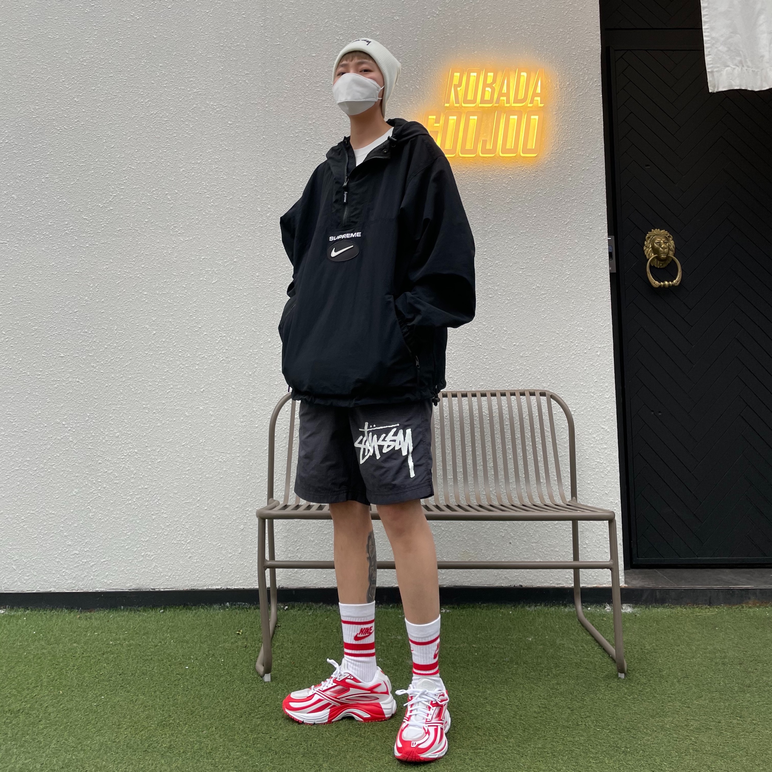 Supreme x Nike Jewel Reversible Ripstop Anorak Black - 20FW, Nike x Stussy Water Shorts Off Noir 착용 스타일