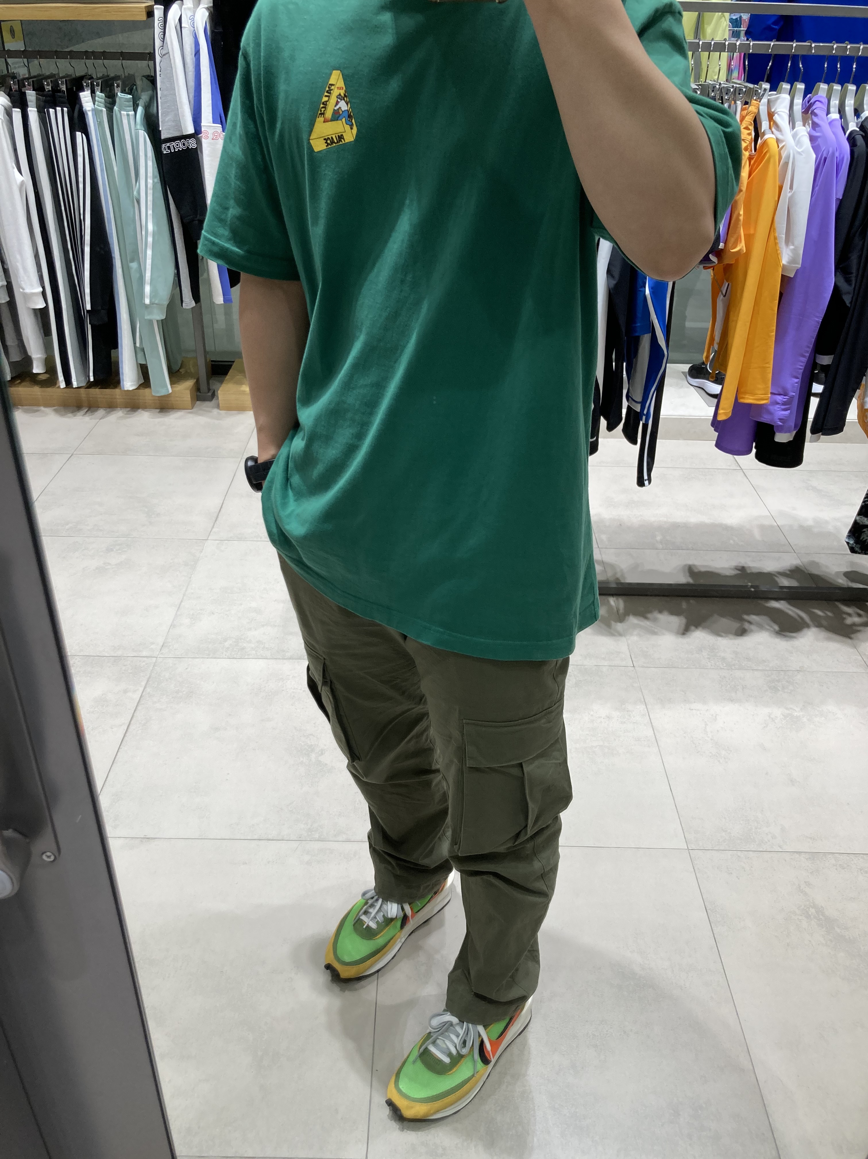 Nike x Sacai LDWaffle Green Multi, Palace Safe T-Shirt Green - 19SS 착용 스타일