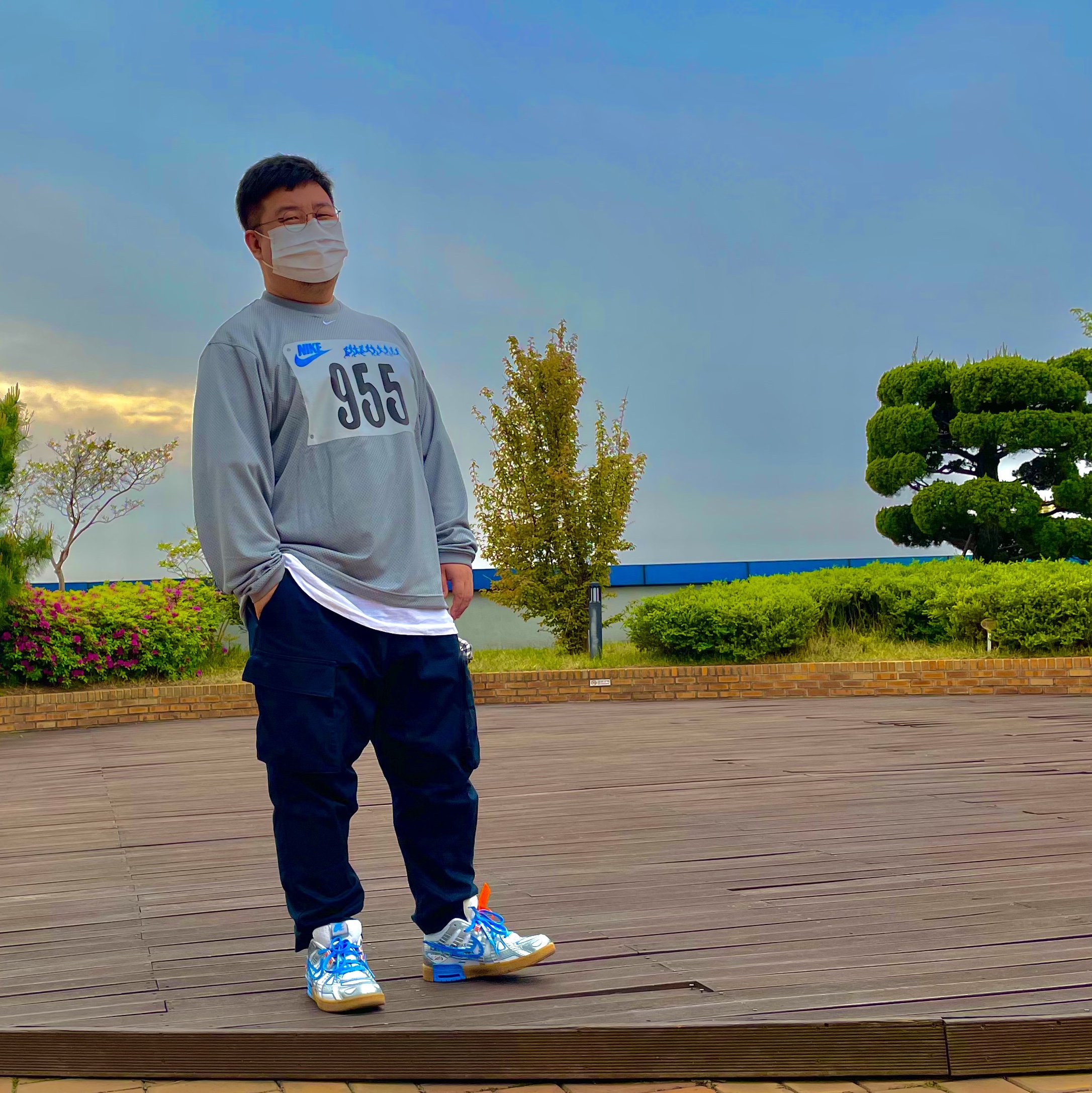 Nike x Cactus Plant Flea Market L/S Jersey Grey - Asia, Nike x Off-White Air Rubber Dunk University Blue 착용 스타일