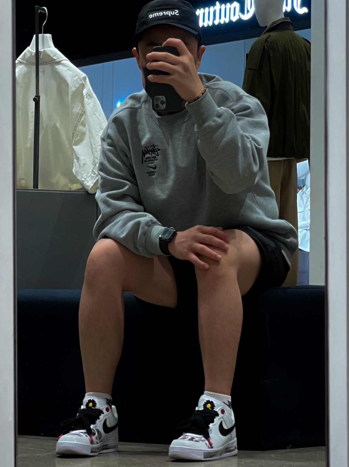 Supreme Inset Logo Camp Cap Black - 20FW, Nike x Stussy NRG ZR Fleece Crewneck Heather Grey - Asia 착용 스타일