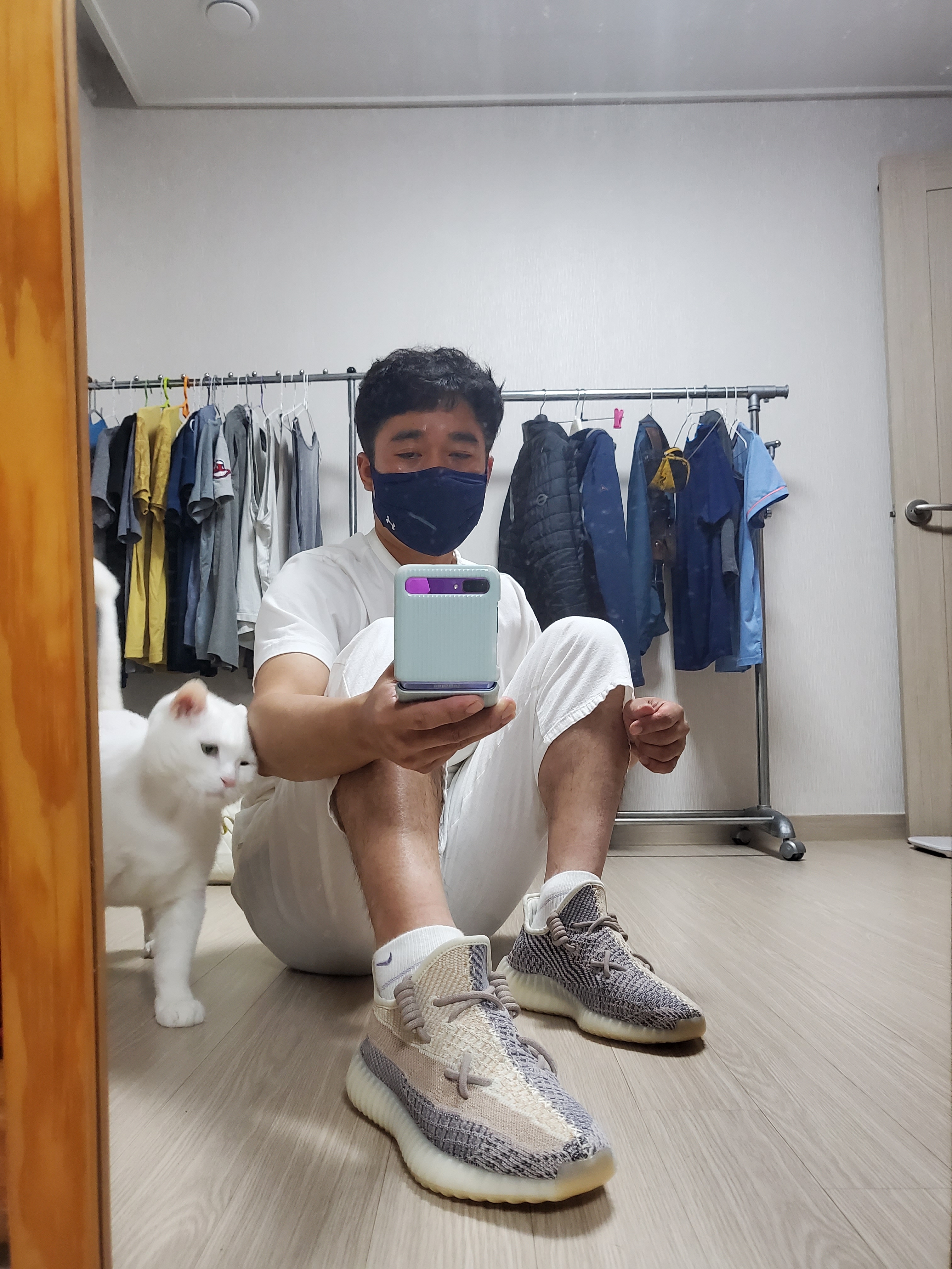 Adidas Yeezy Boost 350 V2 Ash Pearl, Adidas Yeezy Boost 380 Alien Blue - Reflective 착용 스타일 - 1