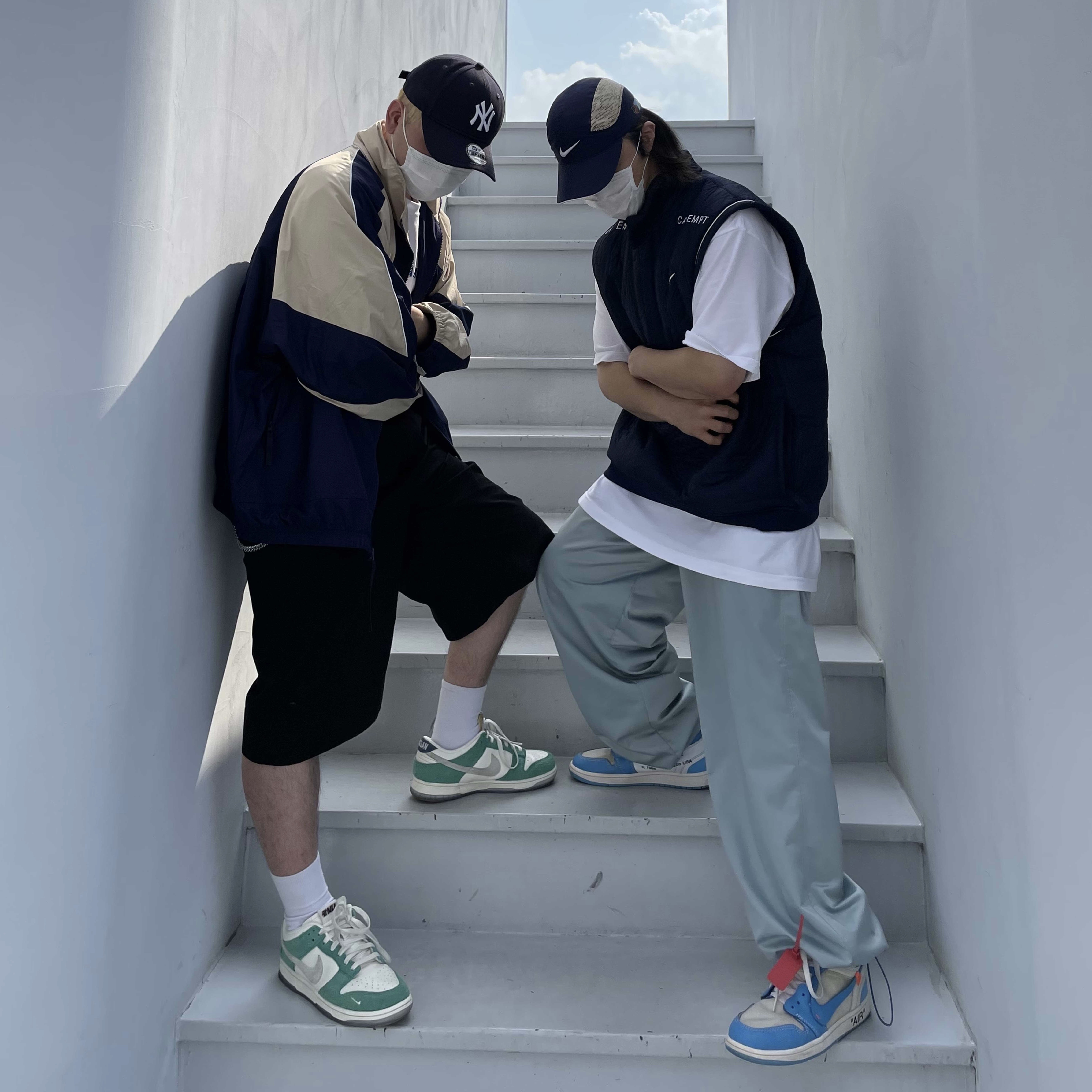Nike x Cav Empt Tailwind Running Cap Navy, Nike x Cav Empt Vest Navy 착용 스타일