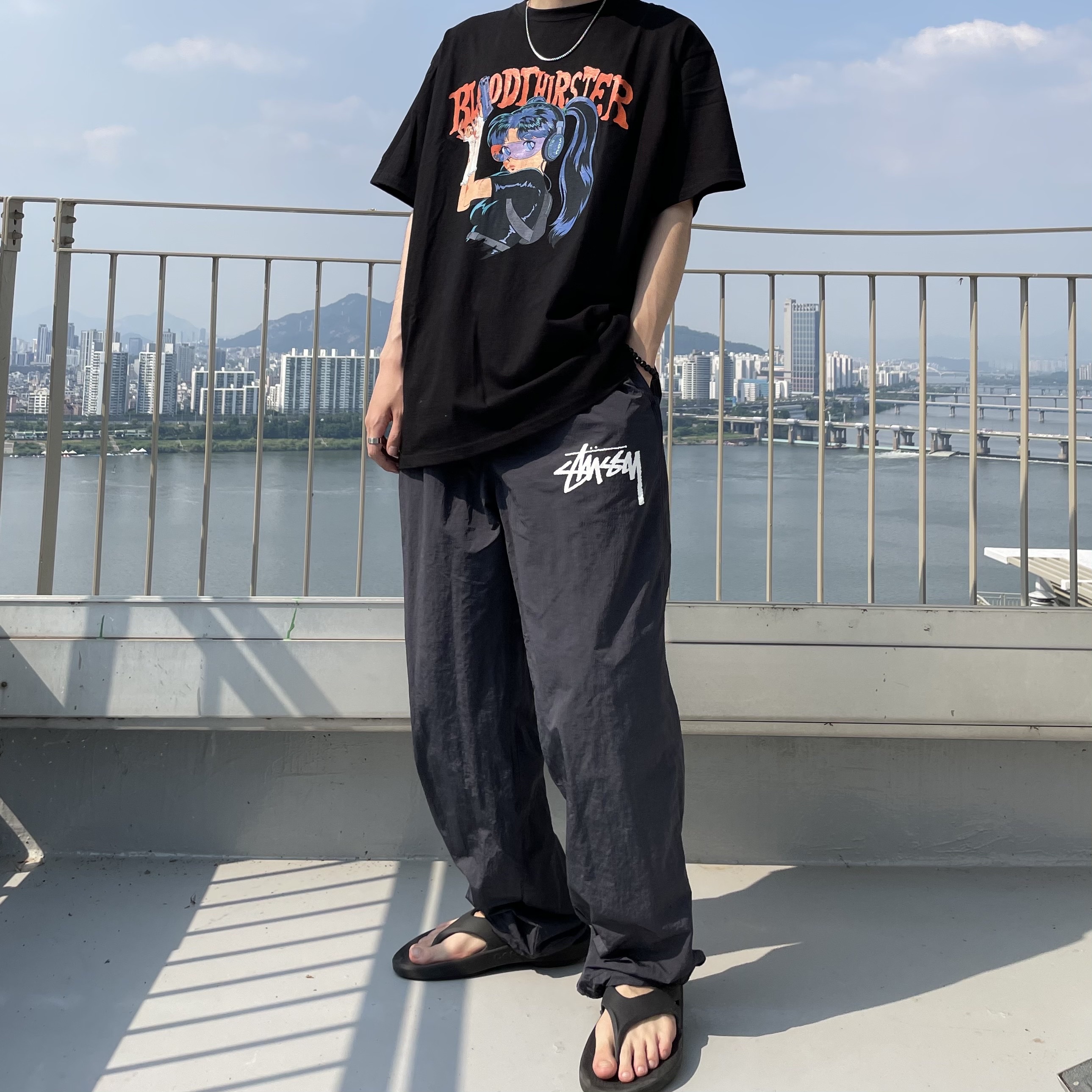 Nike x Stussy Beach Pants Off Noir, Oofos OOriginal Black 착용 스타일 - 2