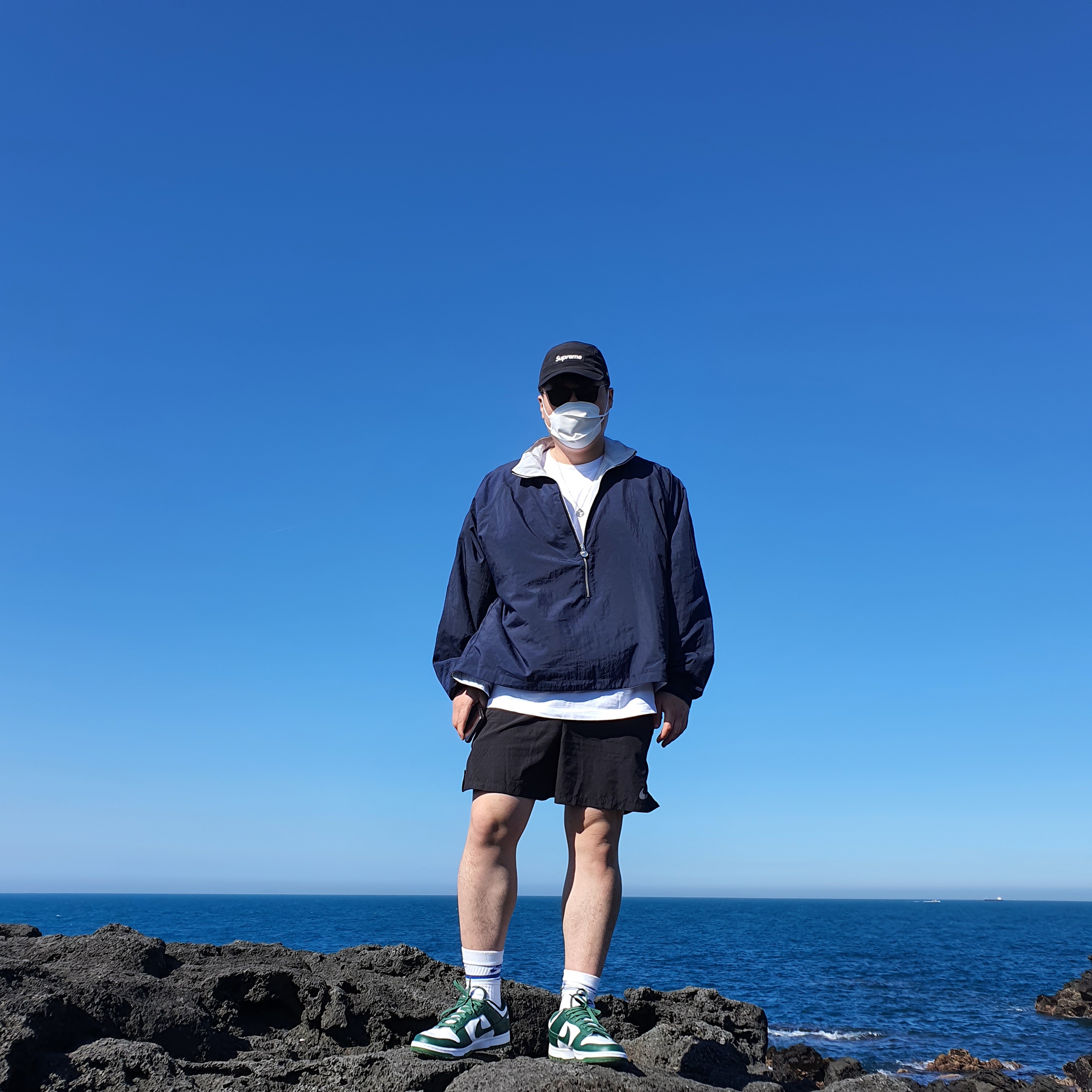 Nike x Kim Jones Reversible Wind Breaker Navy - US/EU, Nike Dunk Low Retro Varsity Green 착용 스타일