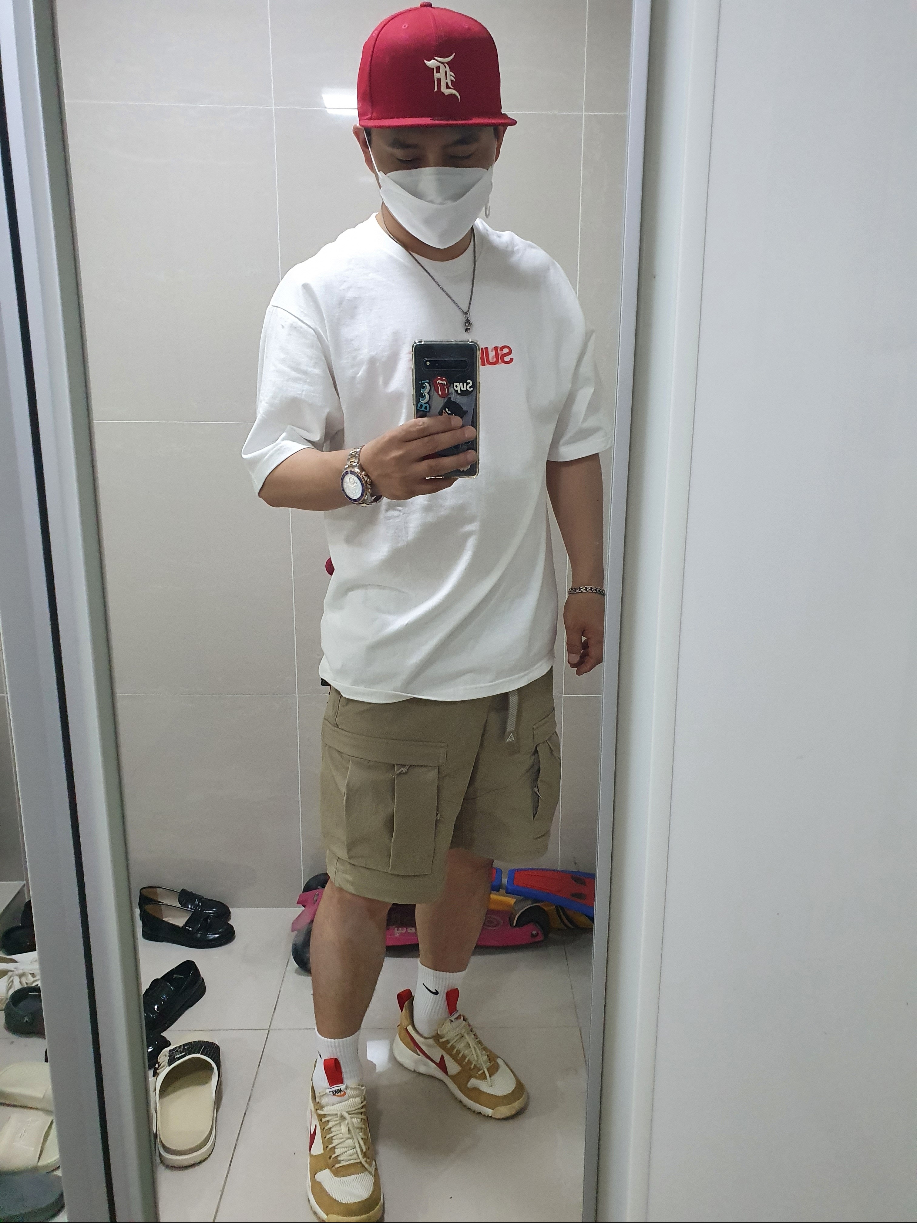 Nike x Tom Sachs Mars Yard Shoe 2.0 Space Camp, Supreme Motion Logo T-Shirt White - 20SS 착용 스타일