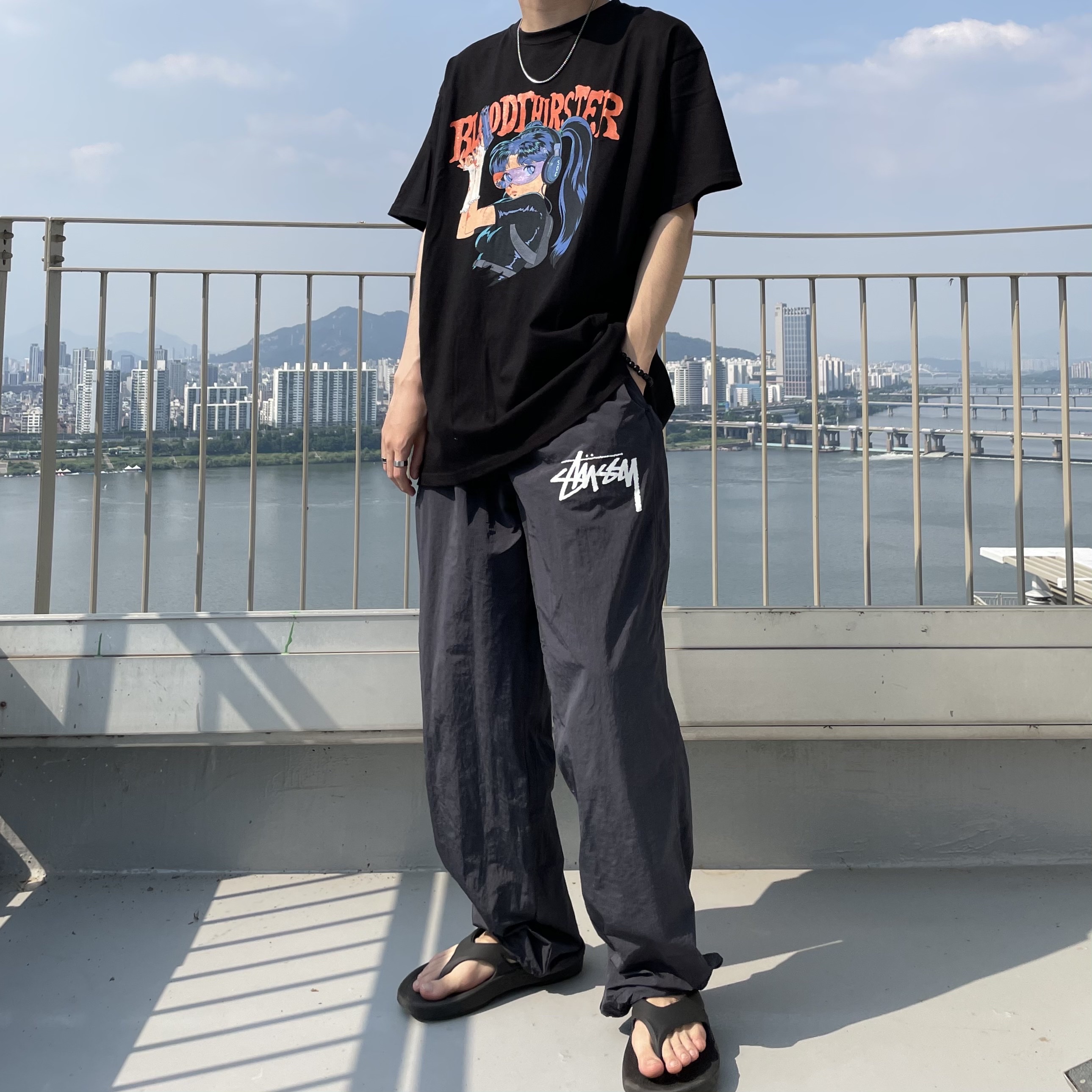 Nike x Stussy Beach Pants Off Noir, Oofos OOriginal Black 착용 스타일 - 1