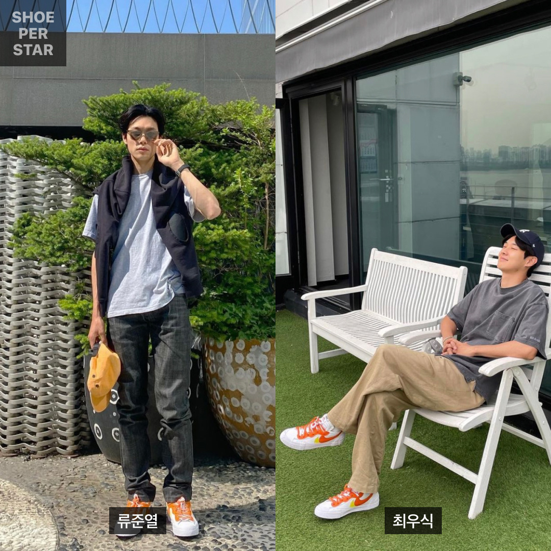 Nike x Sacai Blazer Low Magma Orange 착용 스타일 - 1