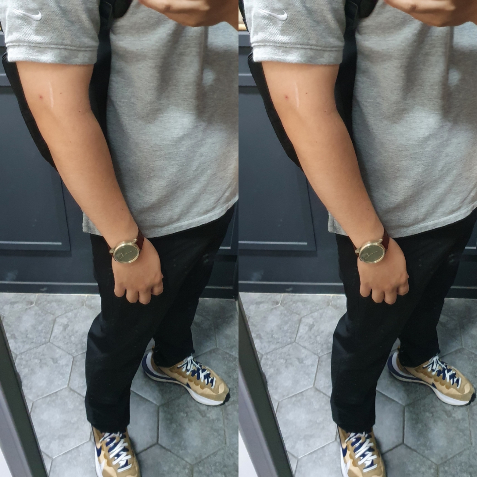 Nike x Sacai VaporWaffle Sesame and Blue Void 착용 스타일