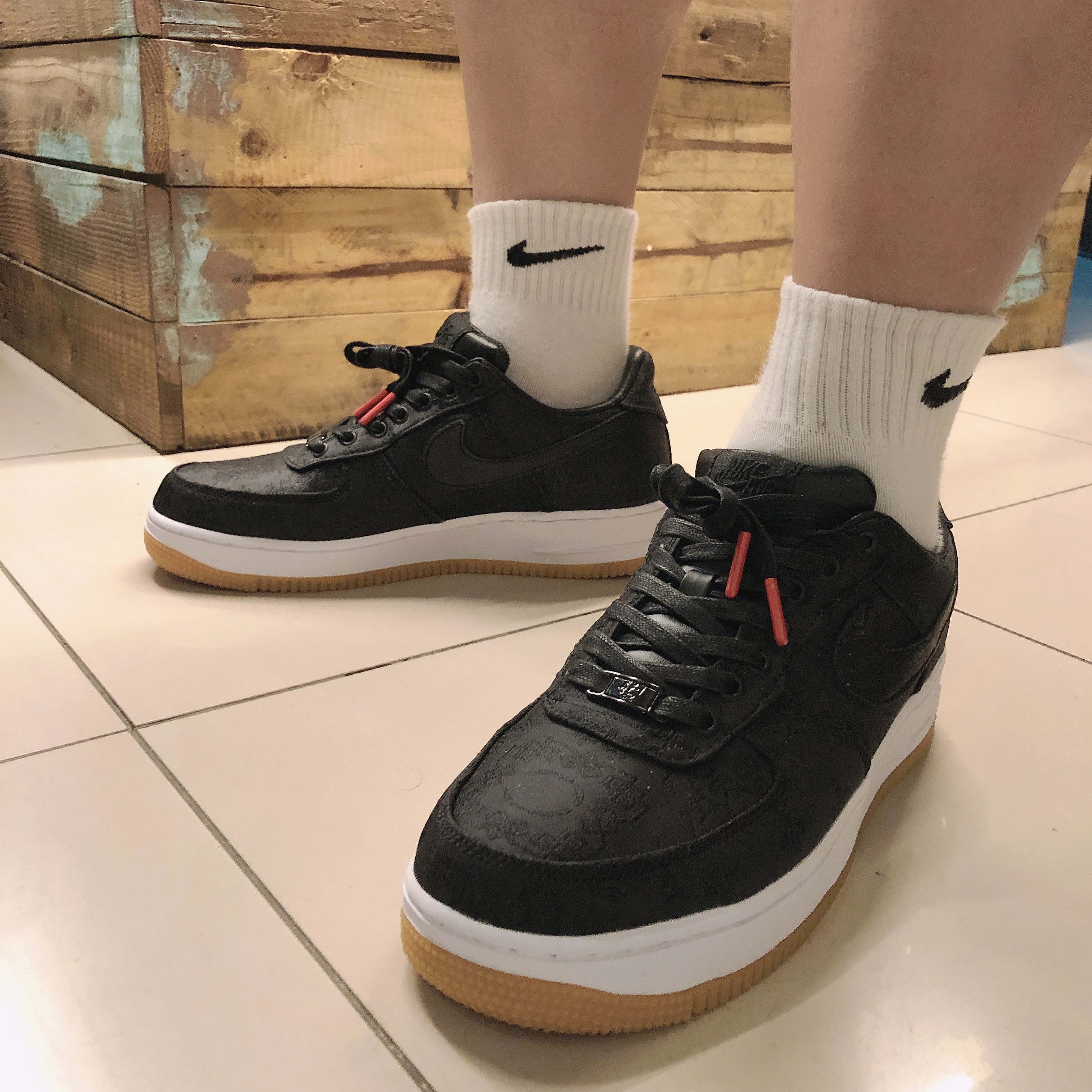 Nike x Clot x Fragment Air Force 1 Low Black Silk 착용 스타일 - 2