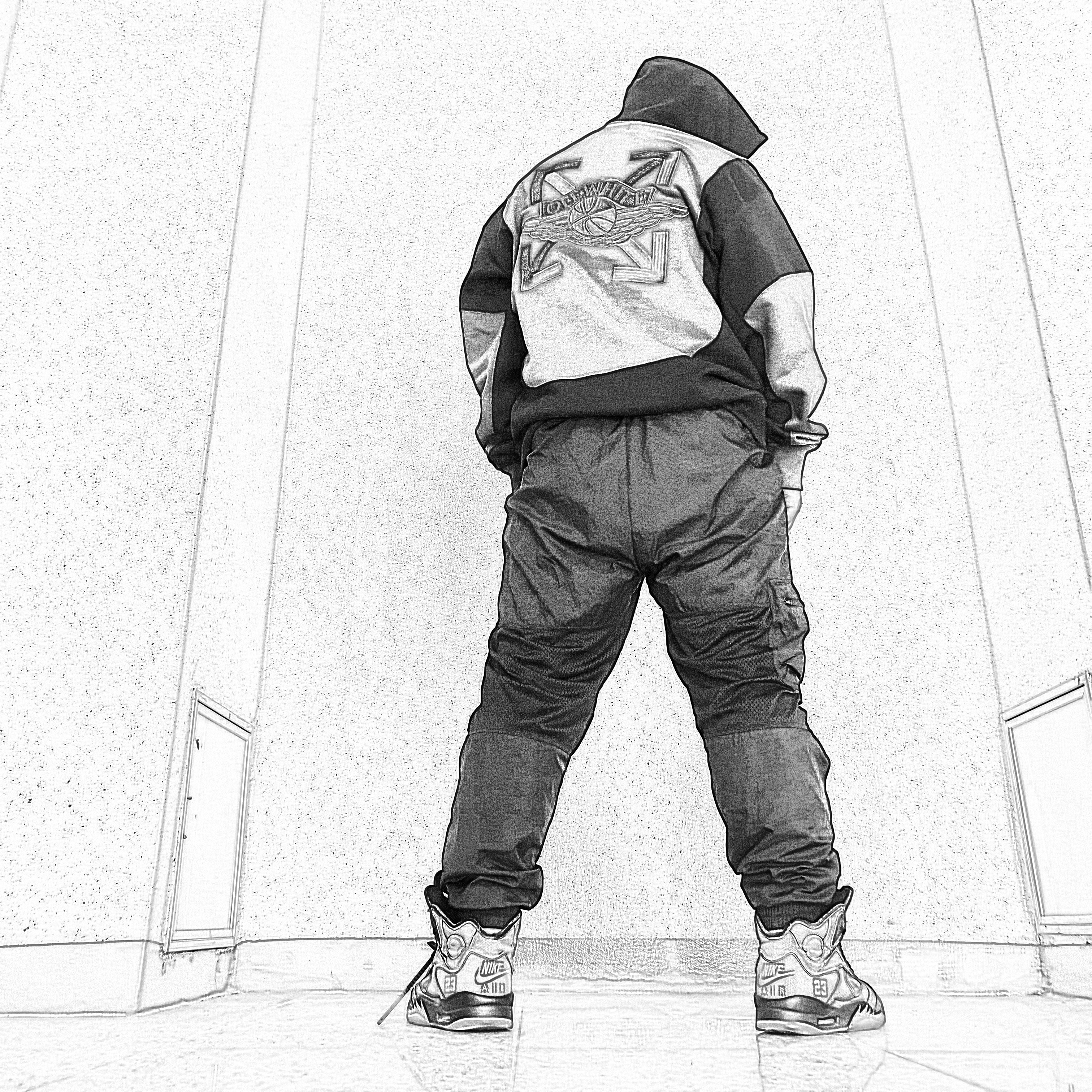 Jordan 5 x Off-White Retro SP Black Muslin, Jordan x Off-White Fleece Pullover Hoodie Black - US/EU 착용 스타일 - 1