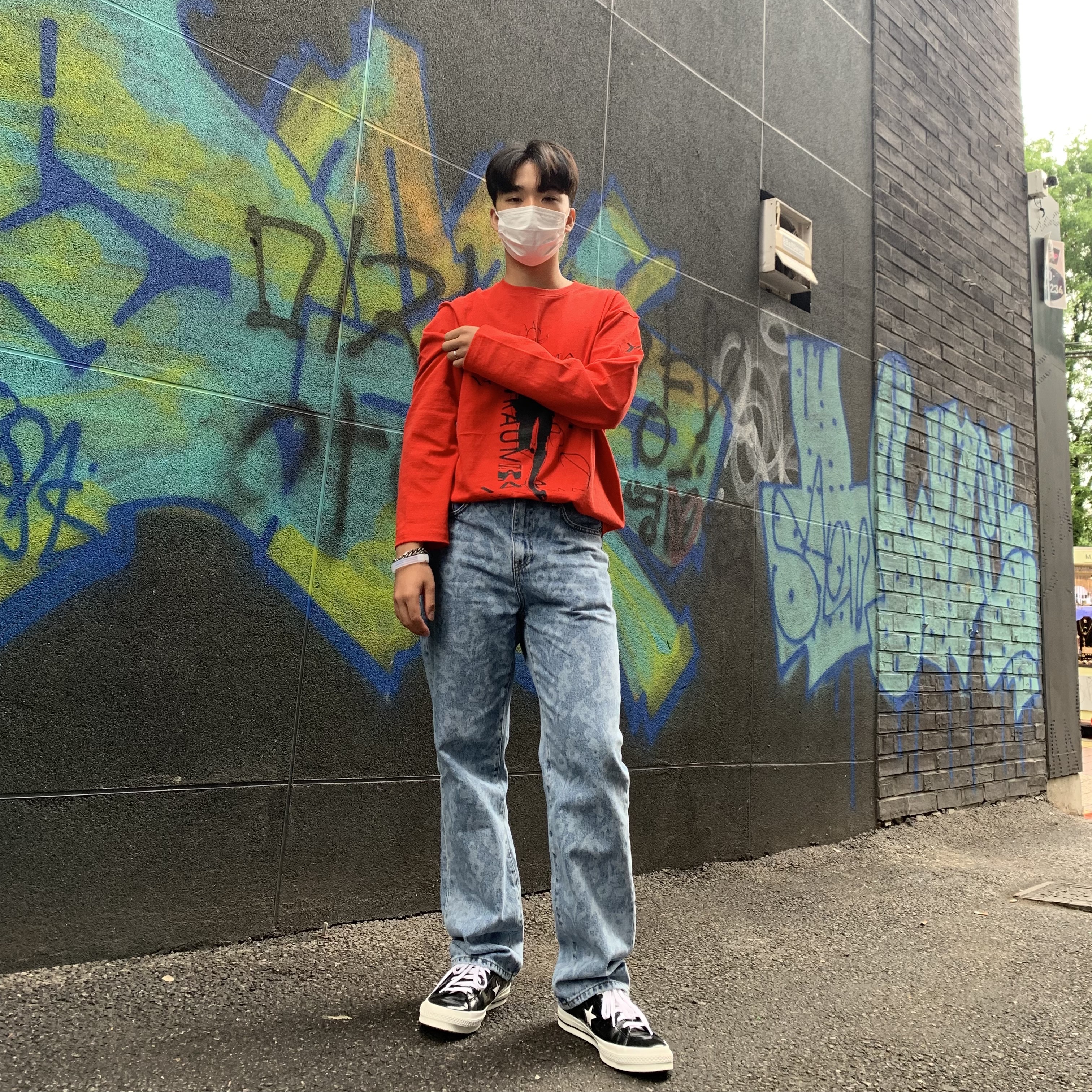 Converse One Star Ox HanByeol Black 착용 스타일