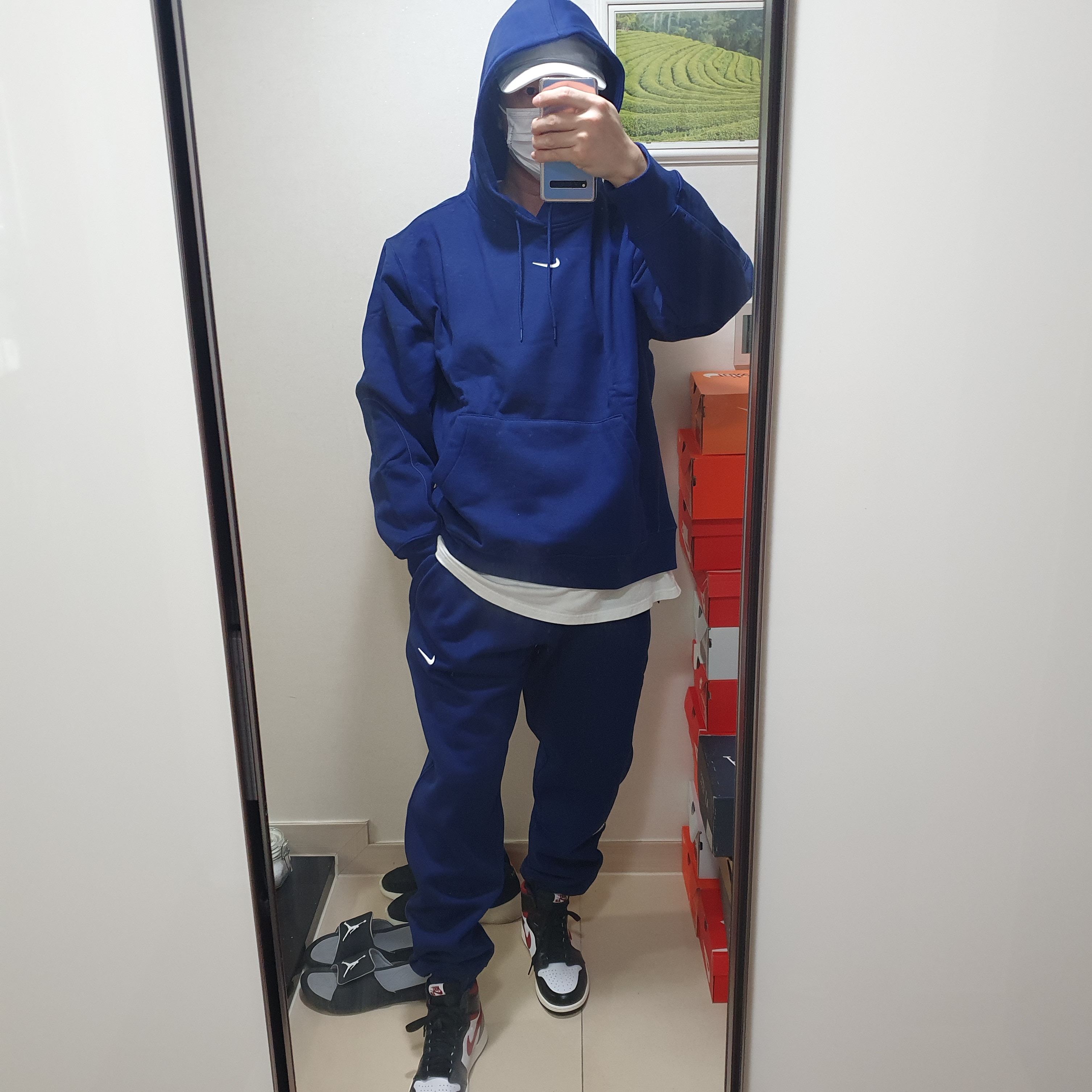 Nike x Drake Nocta Cardinal Stock Essential Hoodie Navy - US/EU, Nike x Drake Nocta Cardinal Stock Essential Fleece Pants Navy - US/EU 착용 스타일
