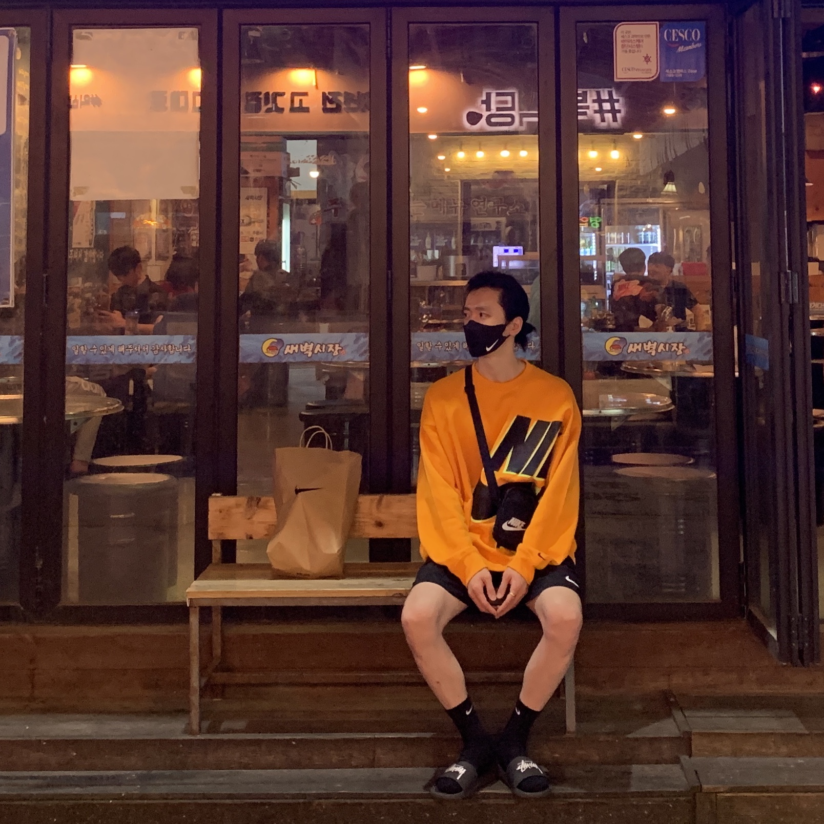 Nike x Kim Jones Fleece Crew Circuit Orange - US/EU, Nike x Kim Jones Fleece Crew Circuit Orange - Asia 착용 스타일