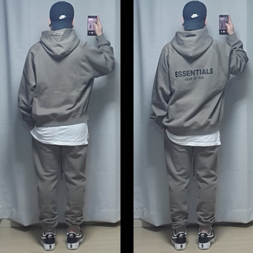 Essentials Pull-Over Hoodie Taupe - 21SS, Essentials 3D Silicon Applique Pullover Hoodie Taupe - 20FW 착용 스타일 - 4
