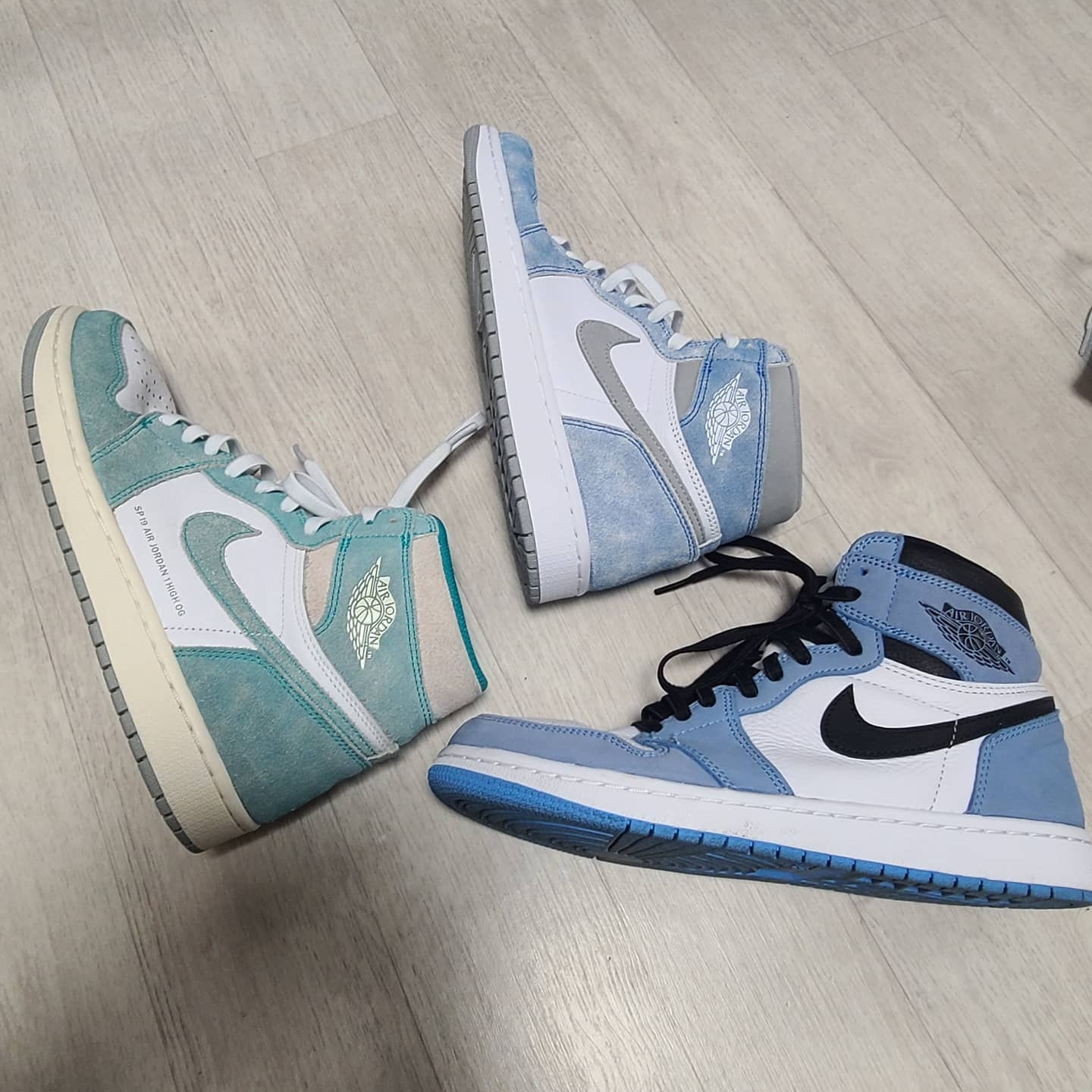 Jordan 1 Retro High OG Turbo Green, Jordan 1 Retro High OG University Blue 착용 스타일