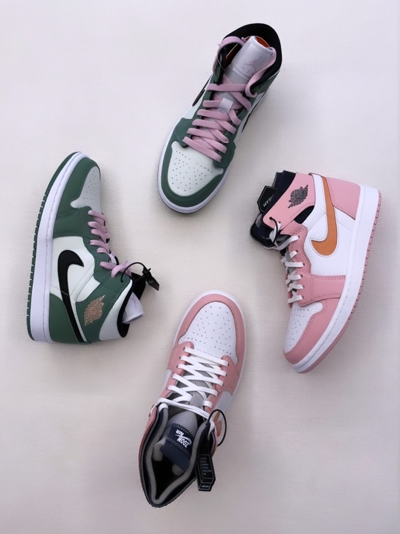 (W) Jordan 1 Mid SE Dutch Green, (W) Jordan 1 Zoom Air CMFT Pink Glaze 착용 스타일