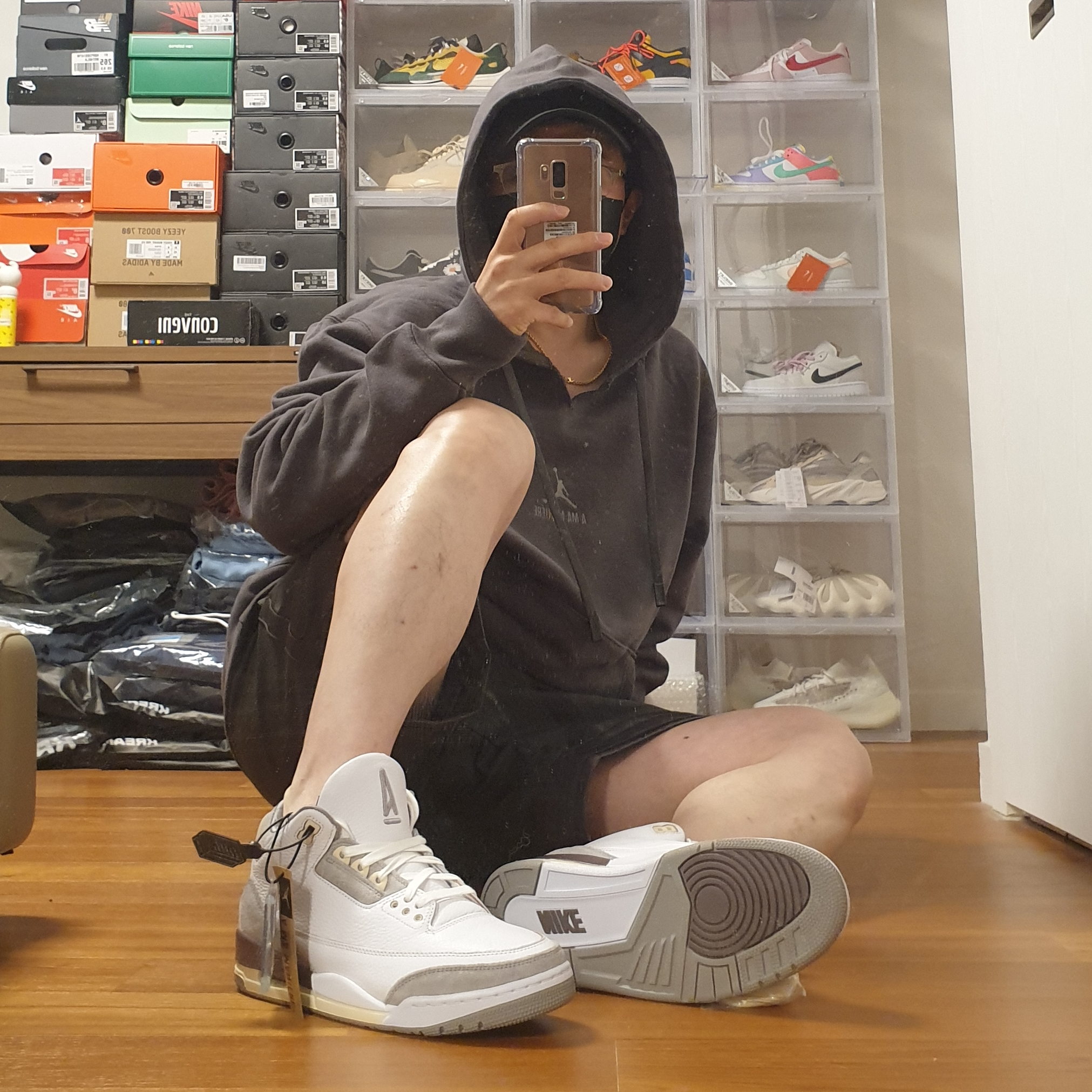 (W) Jordan 3 x A Ma Maniere Retro SP, Jordan x A Ma Maniere Diamond Shorts Midnight Fog - Asia 착용 스타일 - 5