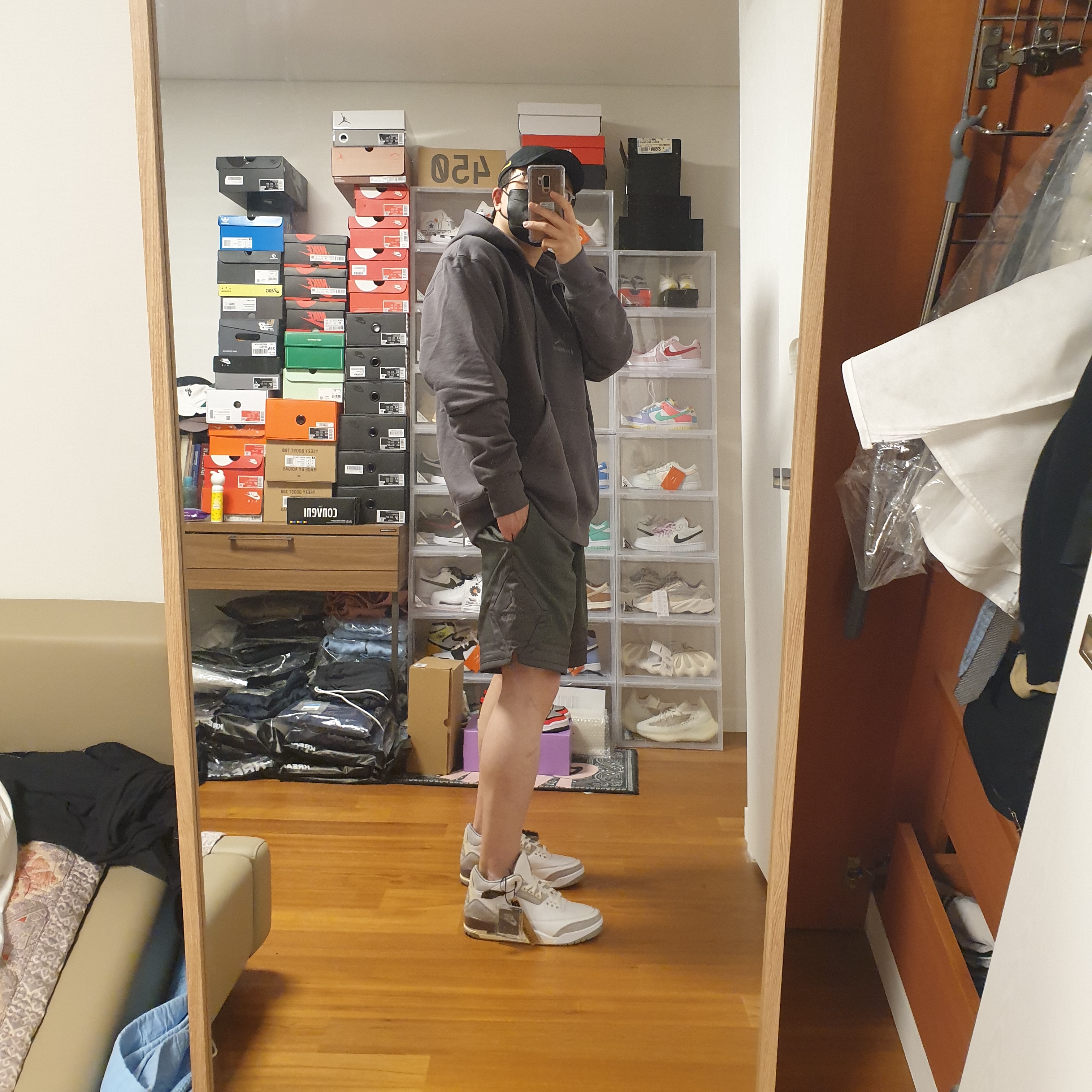 (W) Jordan 3 x A Ma Maniere Retro SP, Jordan x A Ma Maniere Diamond Shorts Midnight Fog - Asia 착용 스타일 - 3