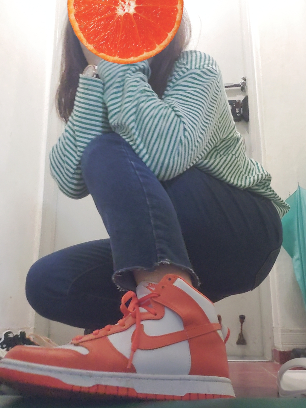 (W) Nike Dunk High Orange Blaze 착용 스타일