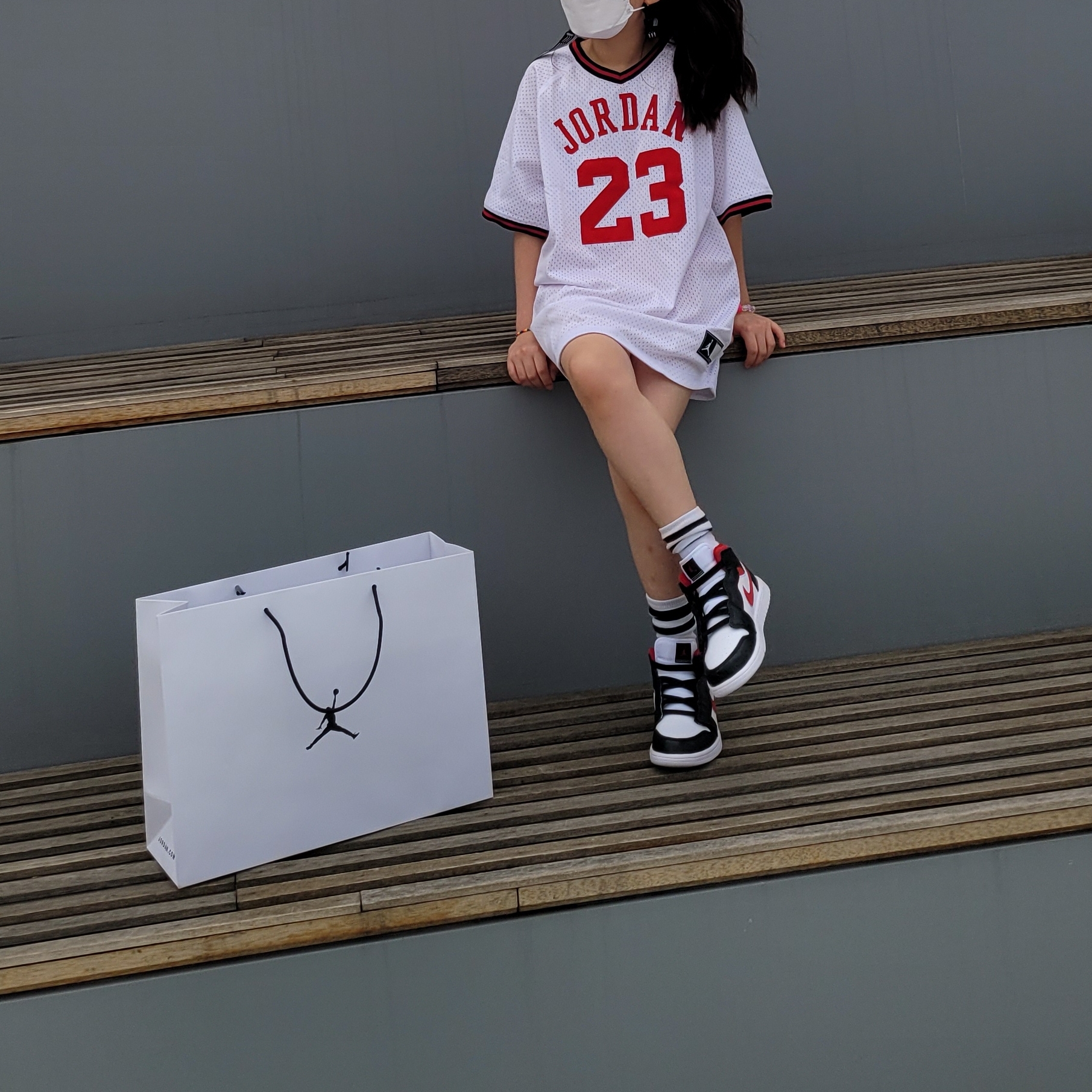 (PS) Jordan 1 Mid Alt Gym Red Black White 착용 스타일