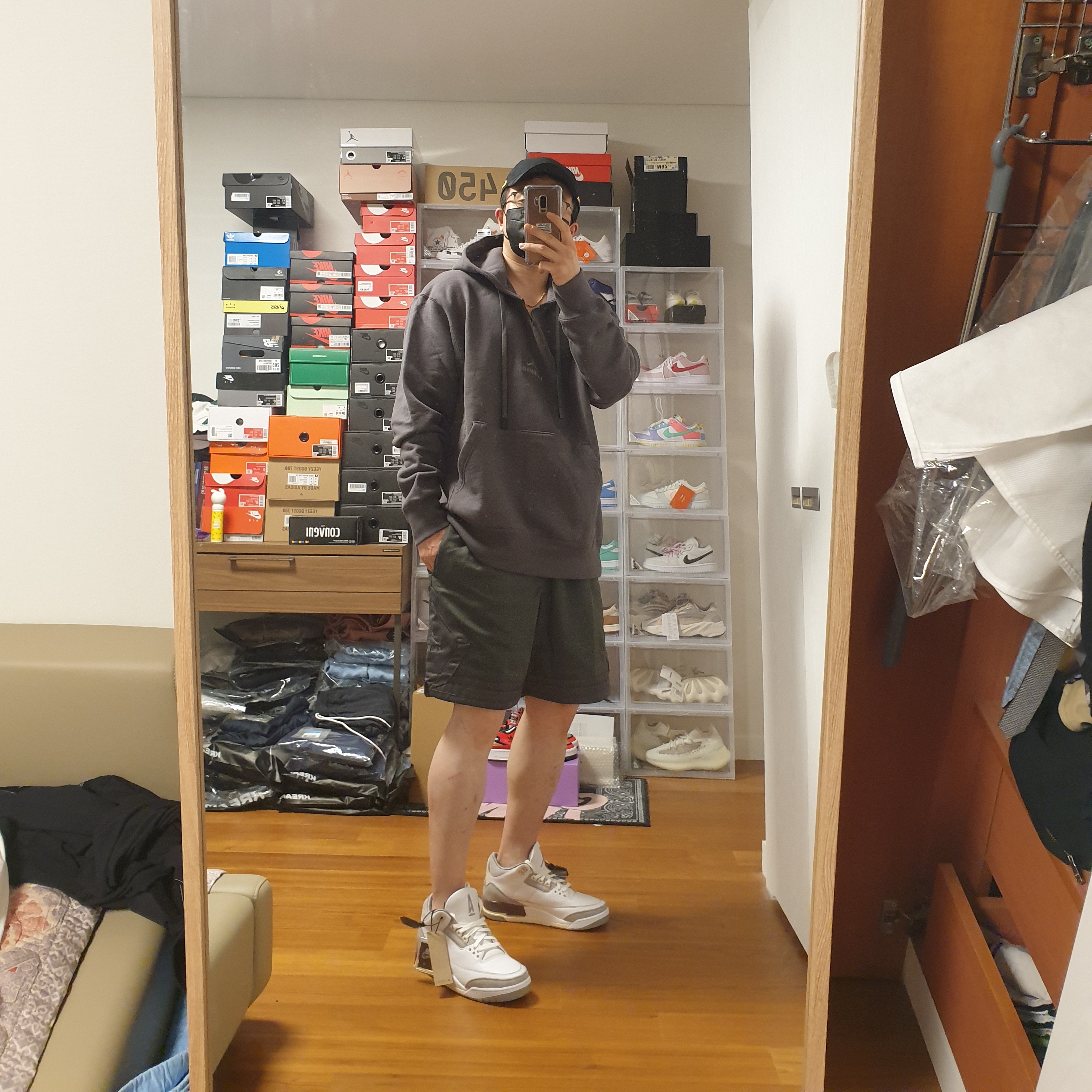 (W) Jordan 3 x A Ma Maniere Retro SP, Jordan x A Ma Maniere Diamond Shorts Midnight Fog - Asia 착용 스타일 - 1