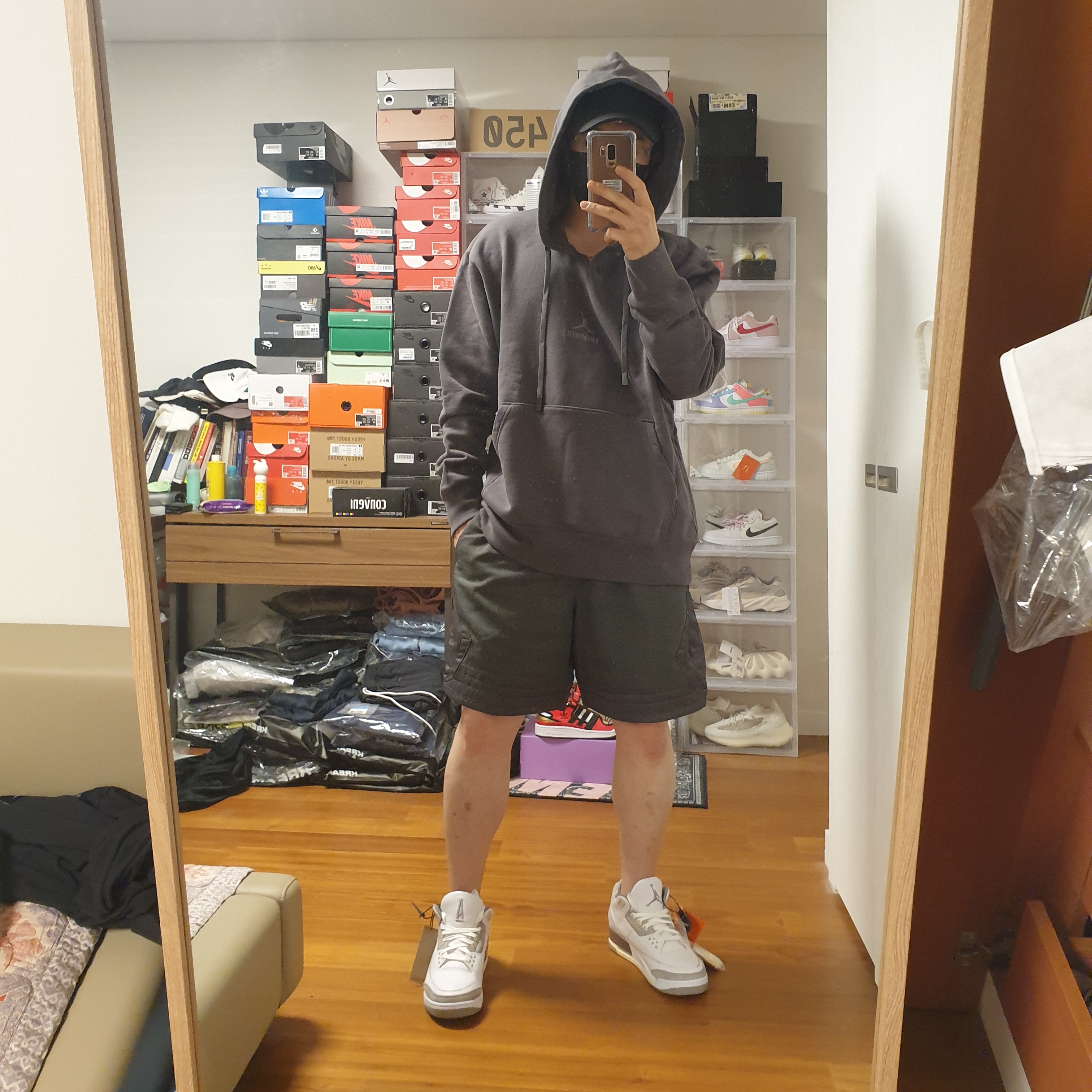 (W) Jordan 3 x A Ma Maniere Retro SP, Jordan x A Ma Maniere Diamond Shorts Midnight Fog - Asia 착용 스타일 - 4