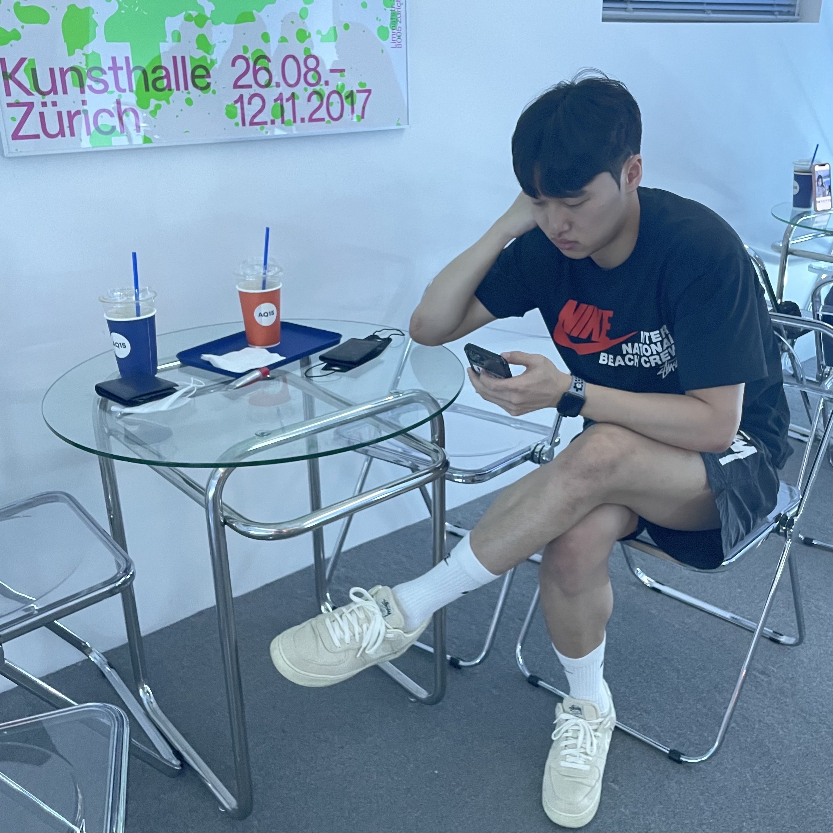 Nike x Stussy Air Force 1 Low Fossil, Nike x Stussy Water Shorts Off Noir 착용 스타일