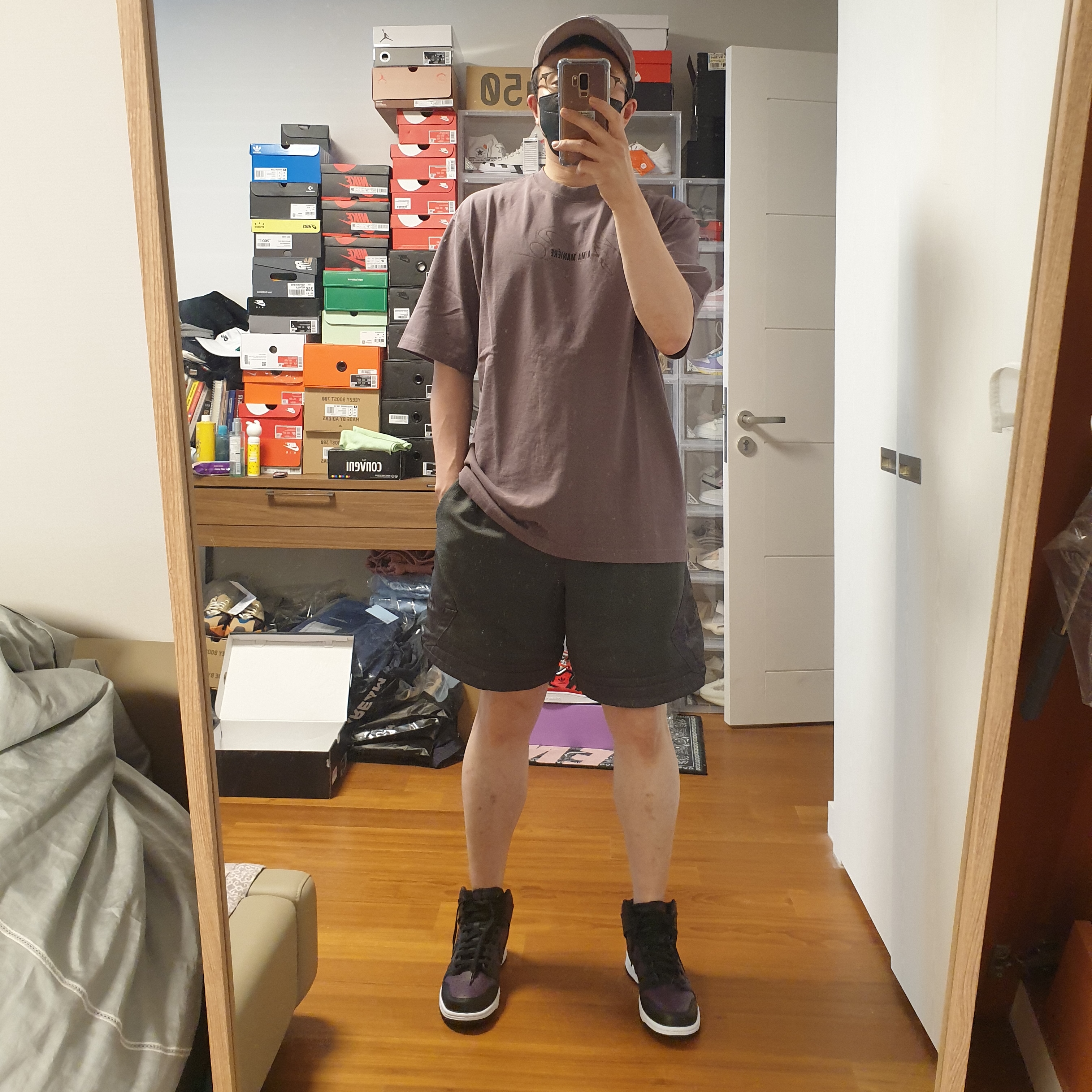 Jordan x A Ma Maniere Diamond Shorts Midnight Fog - Asia, Jordan x A Ma Maniere T-Shirt Violet Ore - US/EU 착용 스타일 - 2