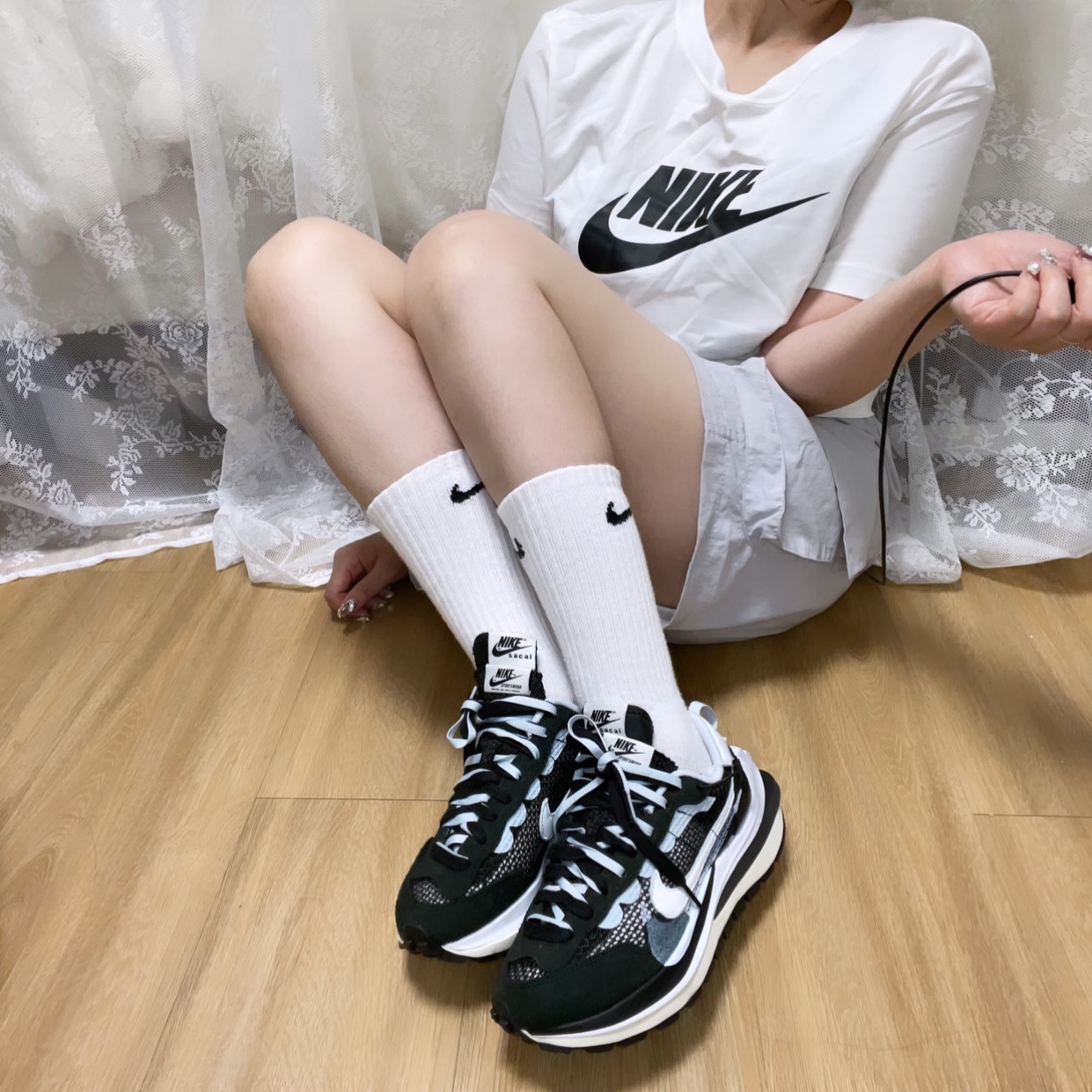 Nike x Sacai VaporWaffle Black White 착용 스타일