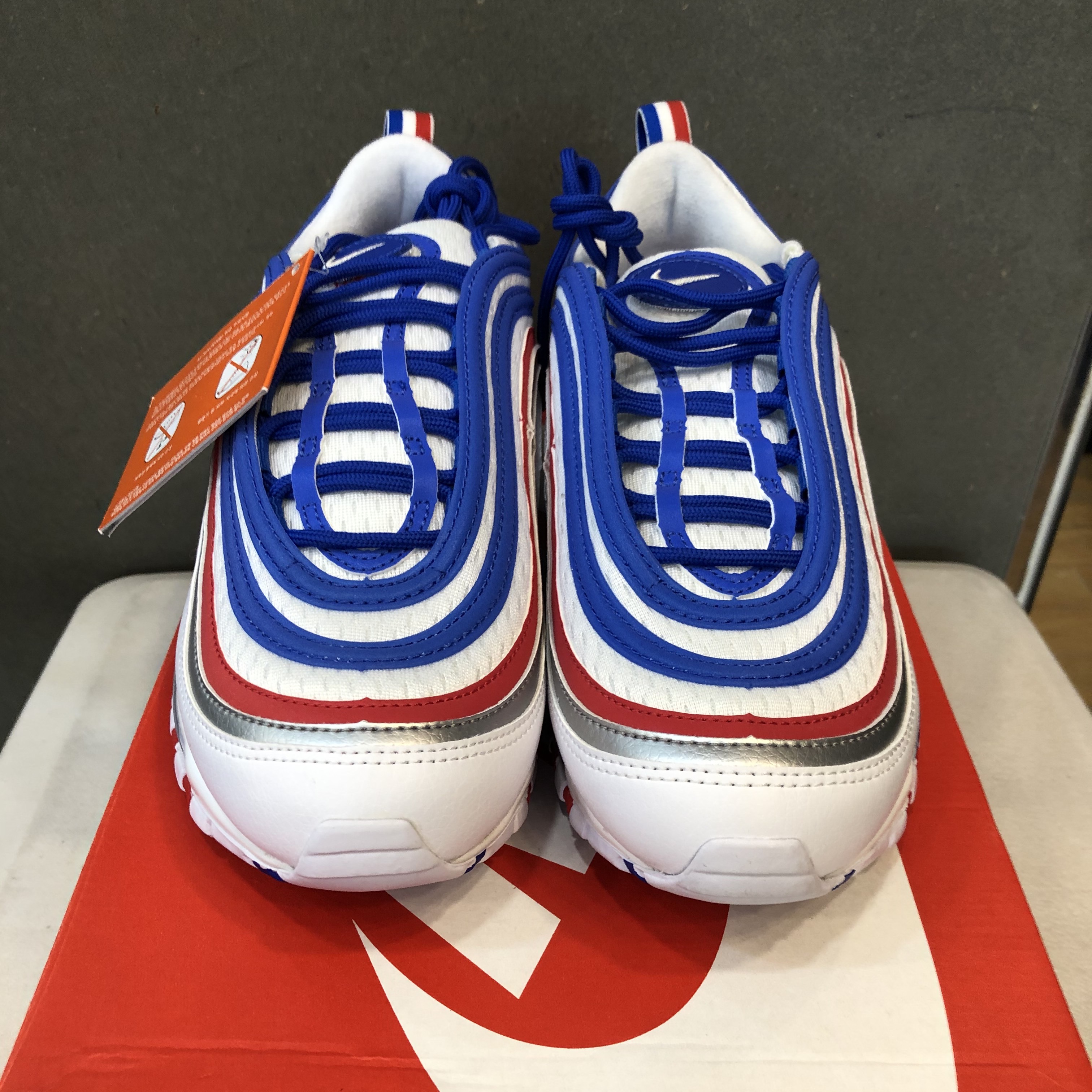 Nike Air Max 97 Game Royal Metallic Silver University Red 착용 스타일