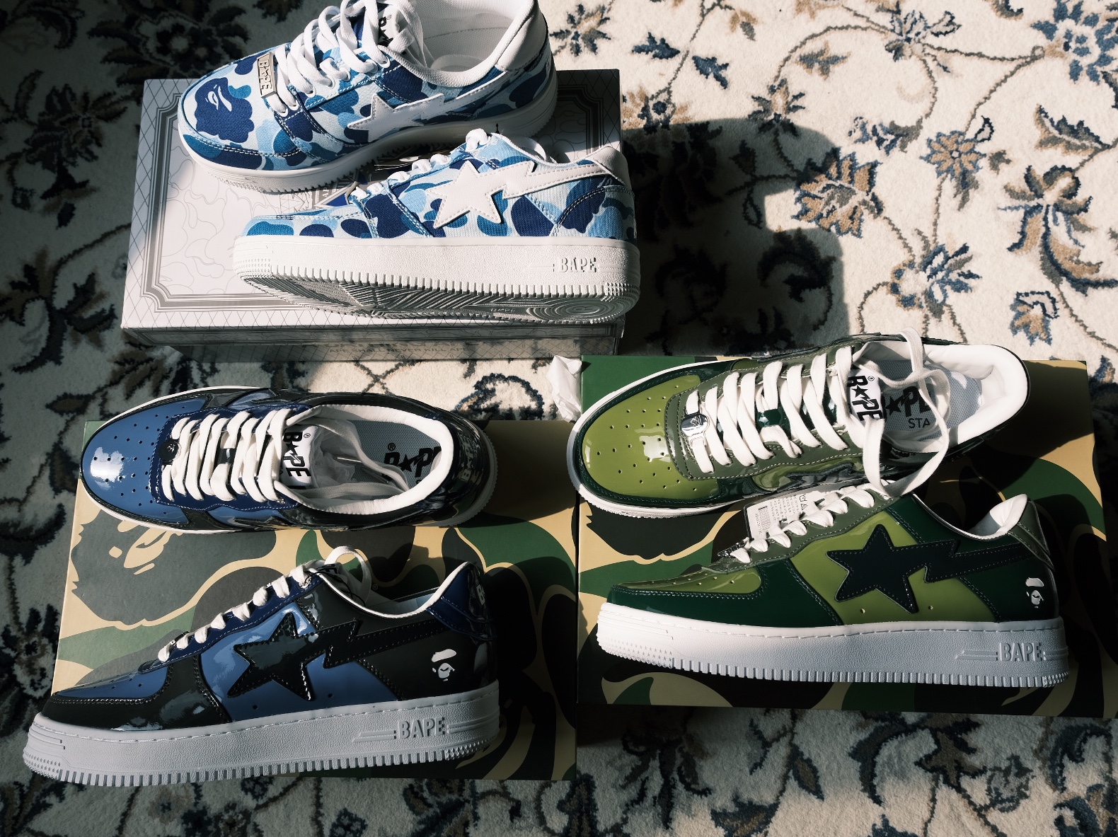 BAPE Bape Sta Low Olive Drab, BAPE Bape Sta Low 20th Anniversary Blue Camo 착용 스타일 - 2