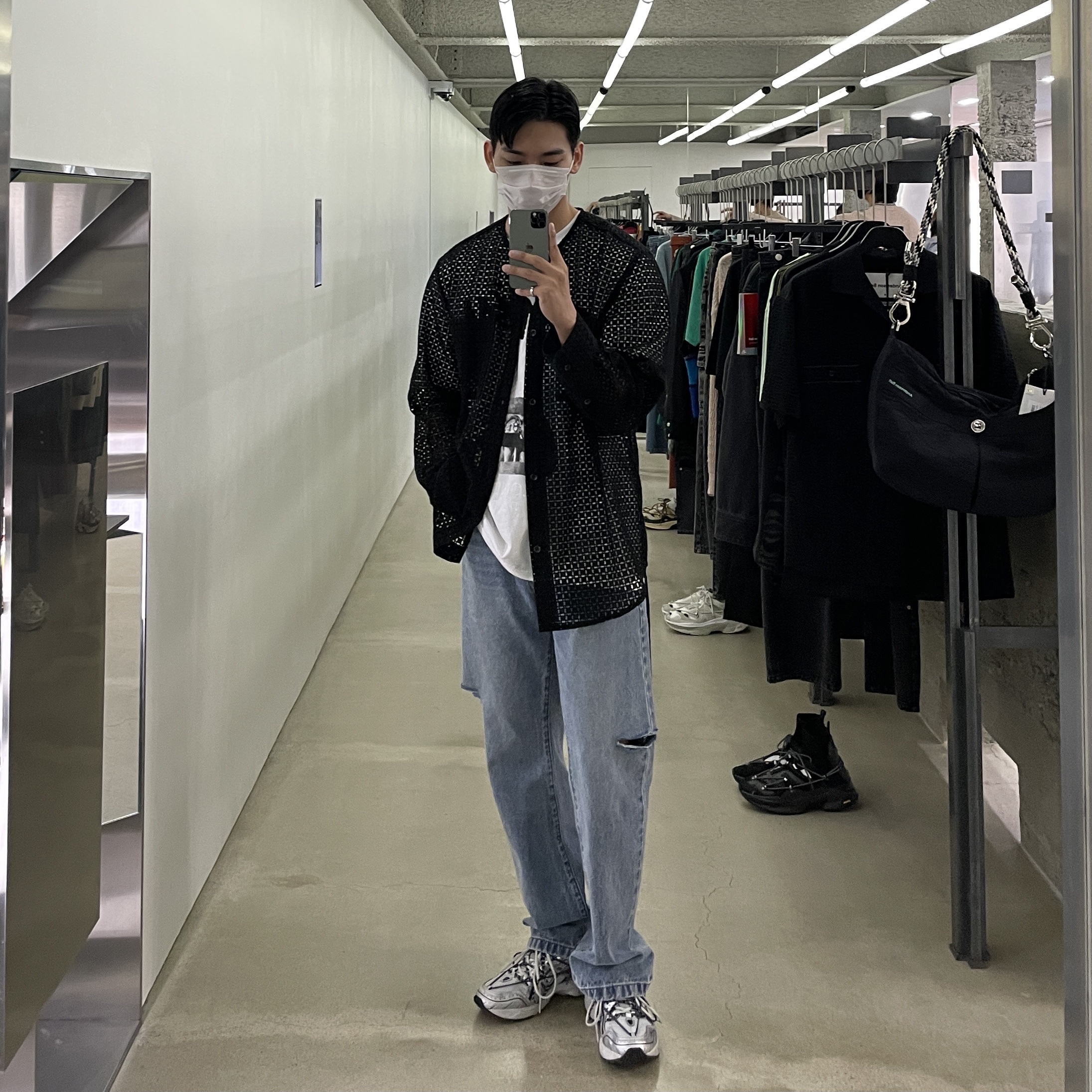 Asics x Andersson Bell Gel-1090 Glacier Grey Silver, Stussy x Rick Owens 40 WT T-Shirt 착용 스타일 - 2