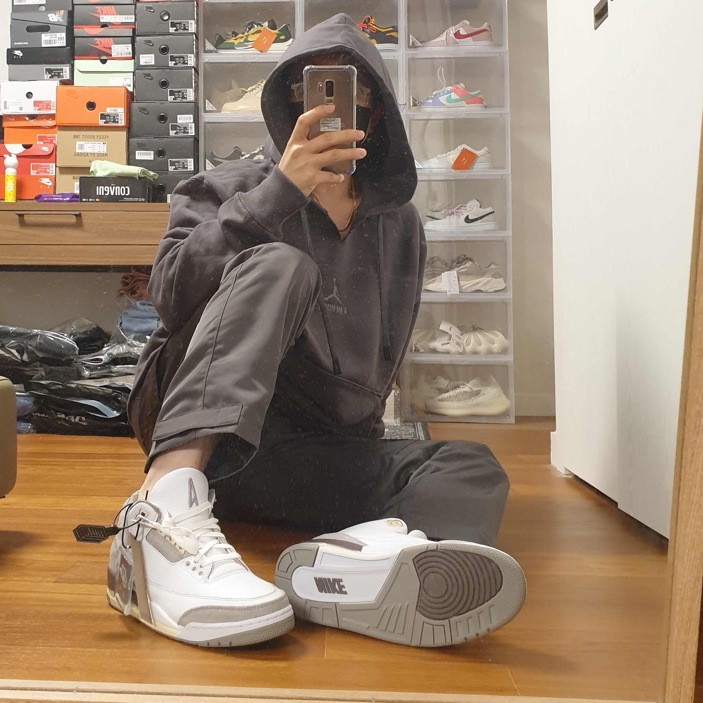 (W) Jordan 3 x A Ma Maniere Retro SP, Jordan x A Ma Maniere Woven Cargo Pants Midnight Fog - Asia 착용 스타일 - 5