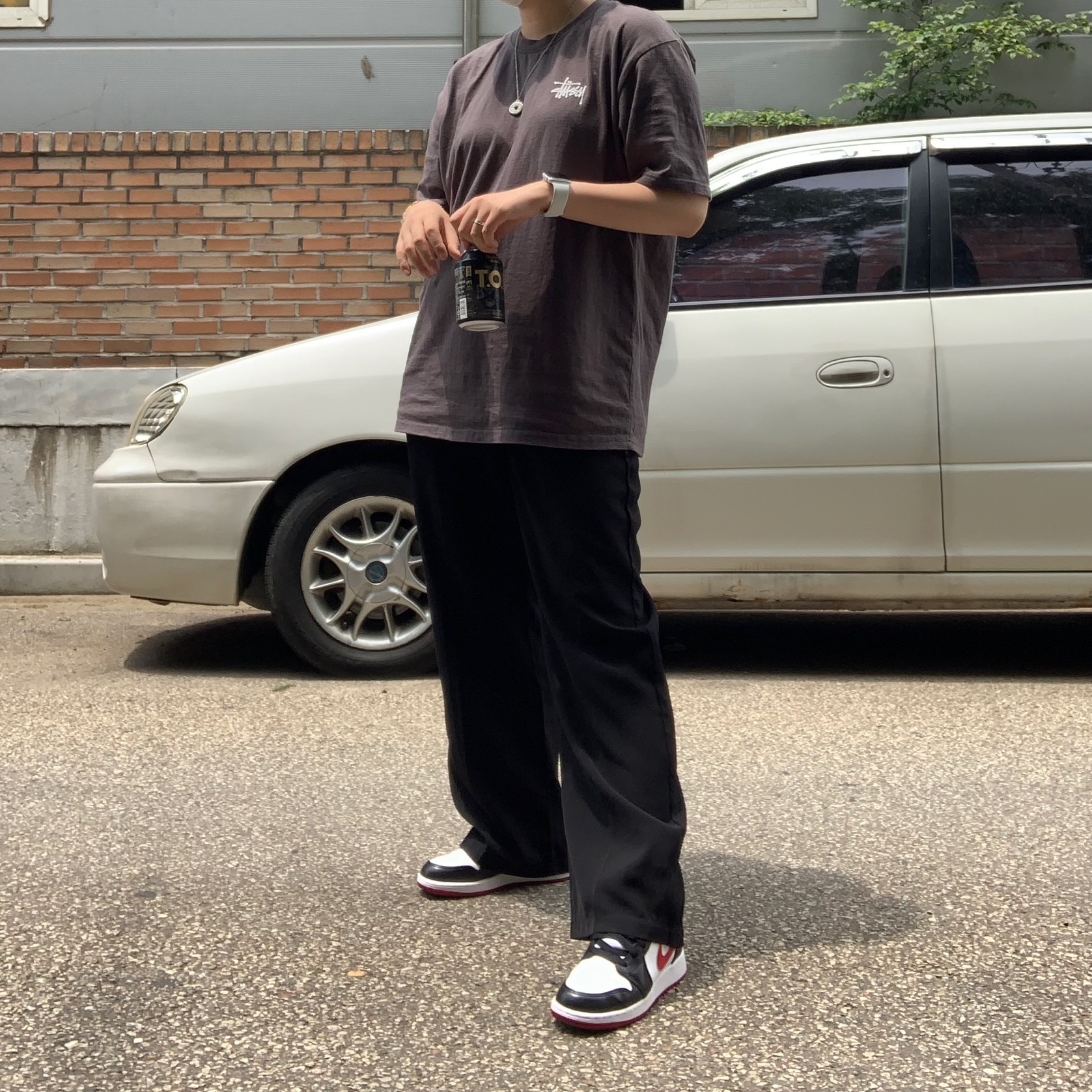 (GS) Jordan 1 Mid Gym Red Black White 착용 스타일