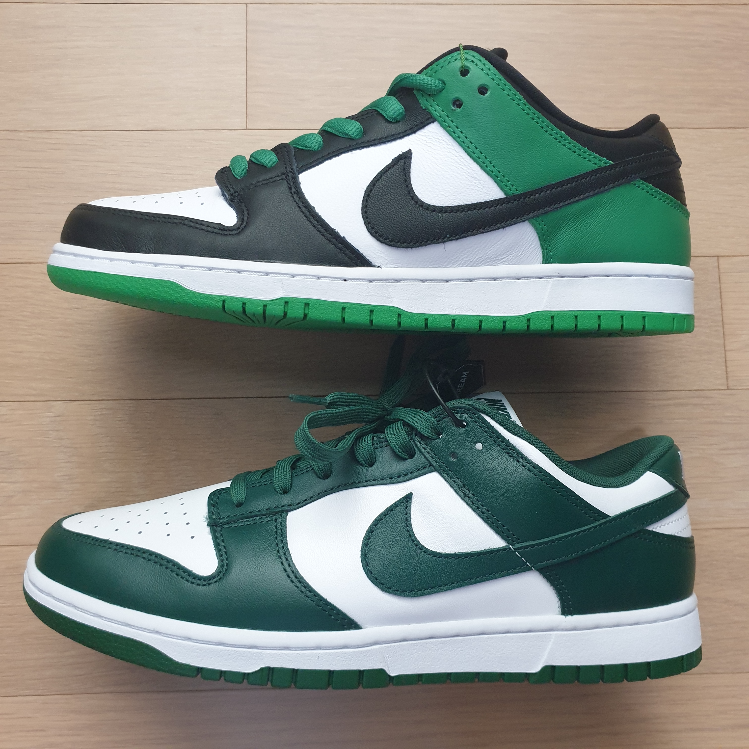 Nike SB Dunk Low Pro Black and Classic Green, Nike Dunk Low Retro Varsity Green 착용 스타일