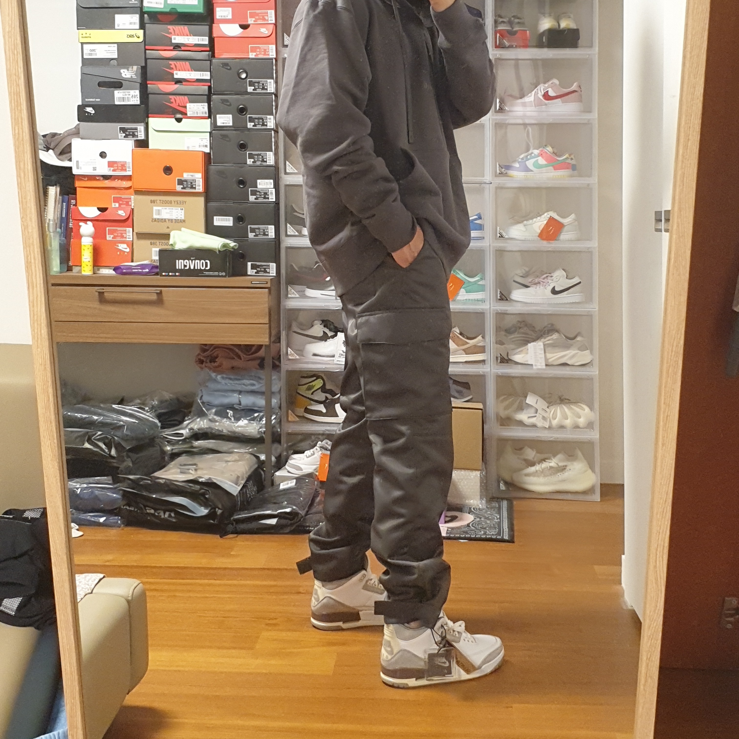 (W) Jordan 3 x A Ma Maniere Retro SP, Jordan x A Ma Maniere Woven Cargo Pants Midnight Fog - Asia 착용 스타일 - 4