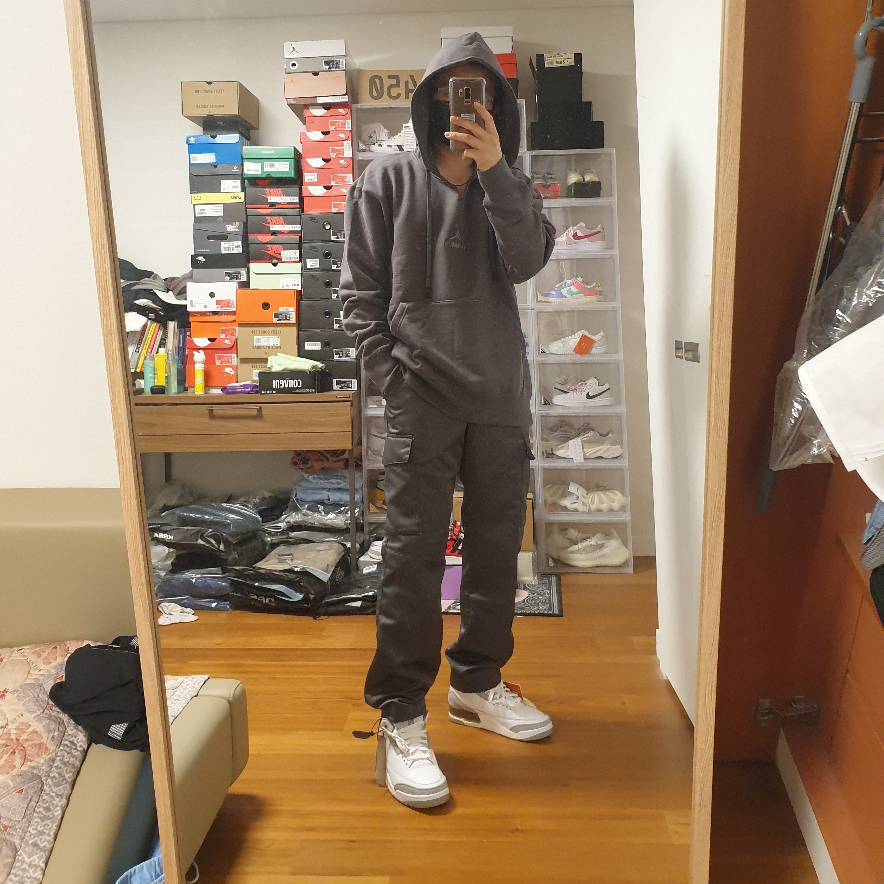 (W) Jordan 3 x A Ma Maniere Retro SP, Jordan x A Ma Maniere Woven Cargo Pants Midnight Fog - Asia 착용 스타일 - 2