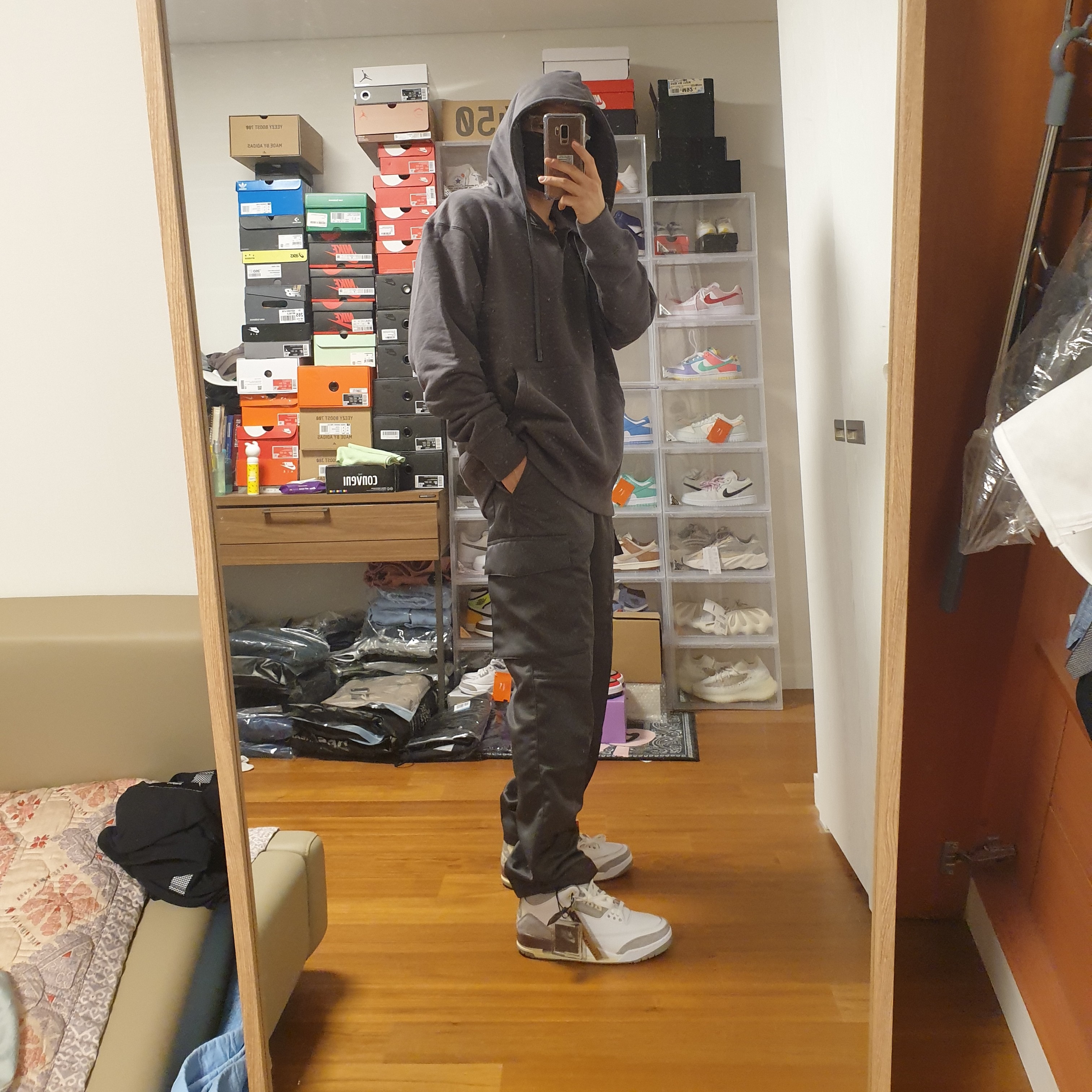 (W) Jordan 3 x A Ma Maniere Retro SP, Jordan x A Ma Maniere Woven Cargo Pants Midnight Fog - Asia 착용 스타일 - 3