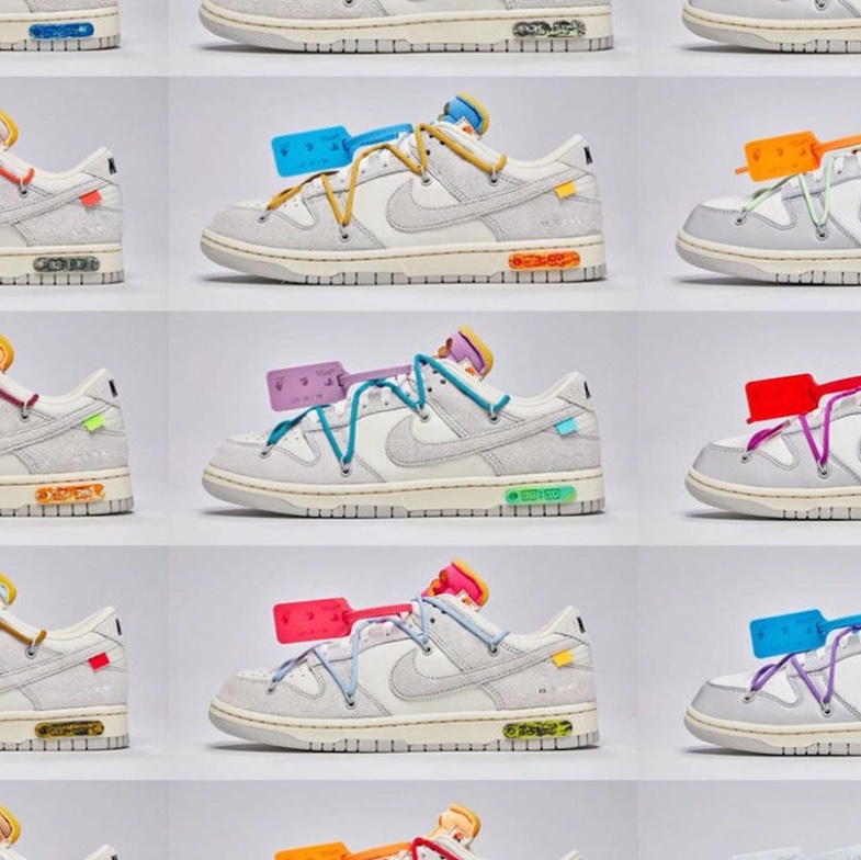 Nike x Off-White Dunk Low University Gold Midnight Navy, Nike x Off-White Dunk Low Pine Green 착용 스타일 - 2