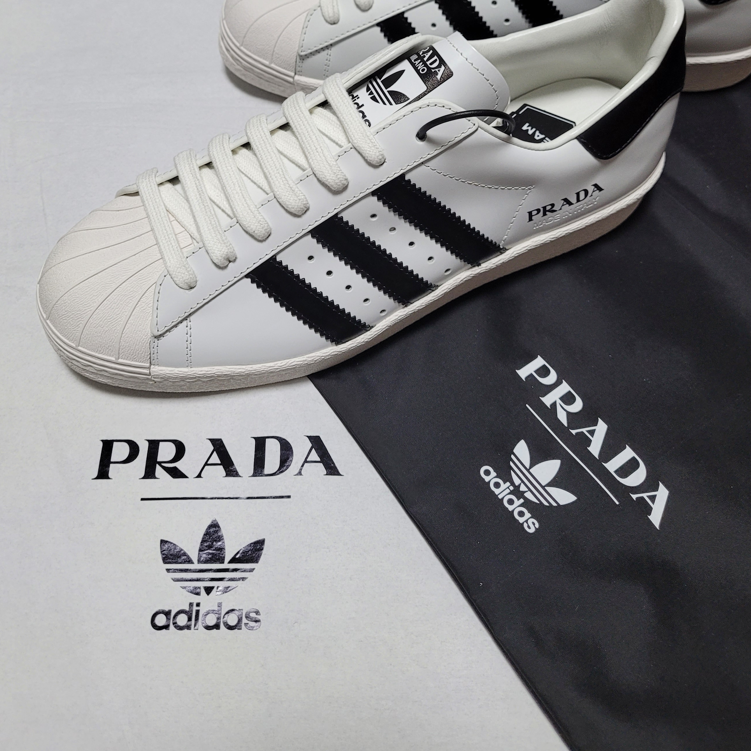 Adidas x Prada Superstar White Black 착용 스타일