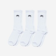 Stussy Small Stock Crew Socks White (3 Pack)